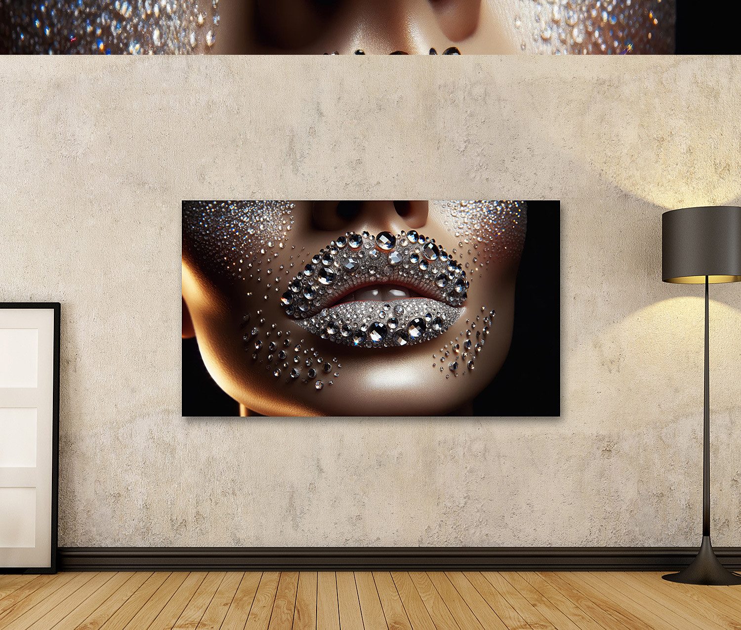islandburner Leinwandbild Glitzernder Luxus - Kristallverzierte Lippen Make günstig online kaufen