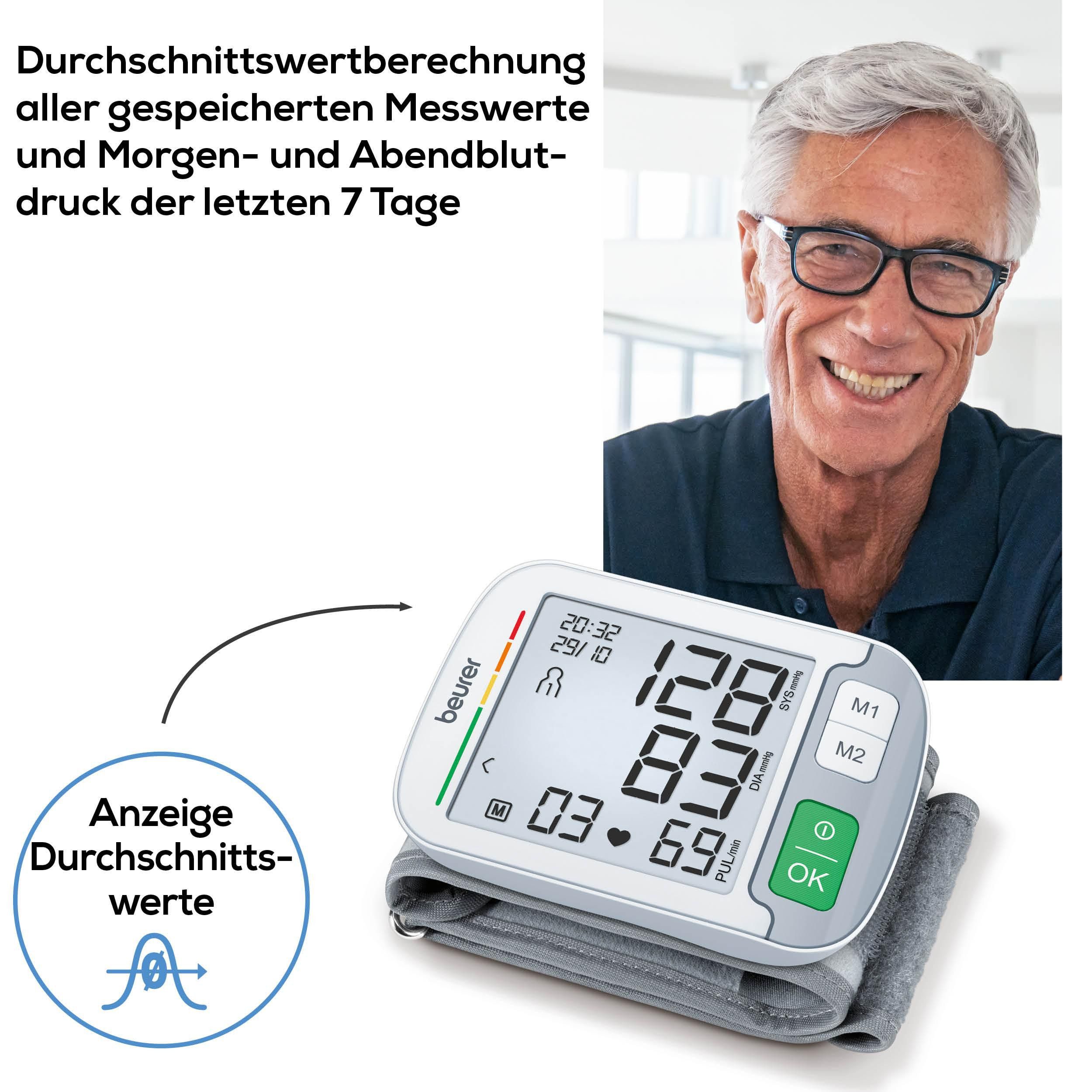BEURER Handgelenk-Blutdruckmessgerät BC 51 mit Durchschnittswertberechnung der letzten 7 Tage, Farbiger Risikoindikator und Arrhythmie-Erkennung – Bild 5 von 5