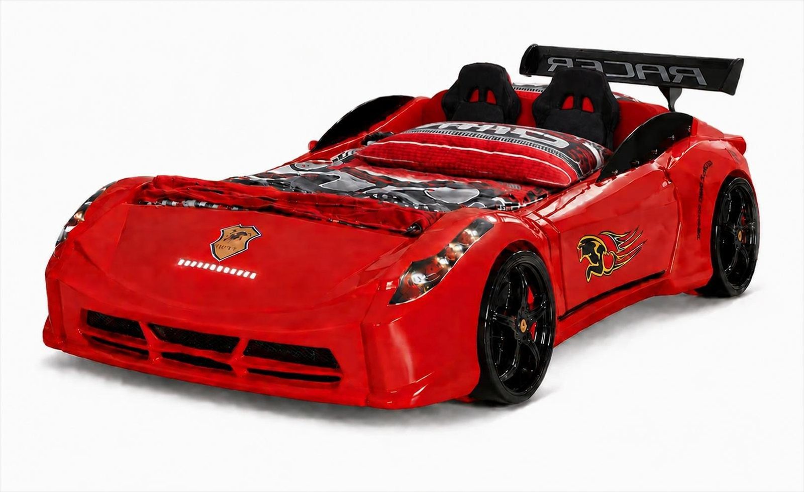 Xlmoebel Autobett Autobett Rennwagen Kinderbett Rot Sportwagen Racing Beleuchtung (1-tlg., 1-tlg)