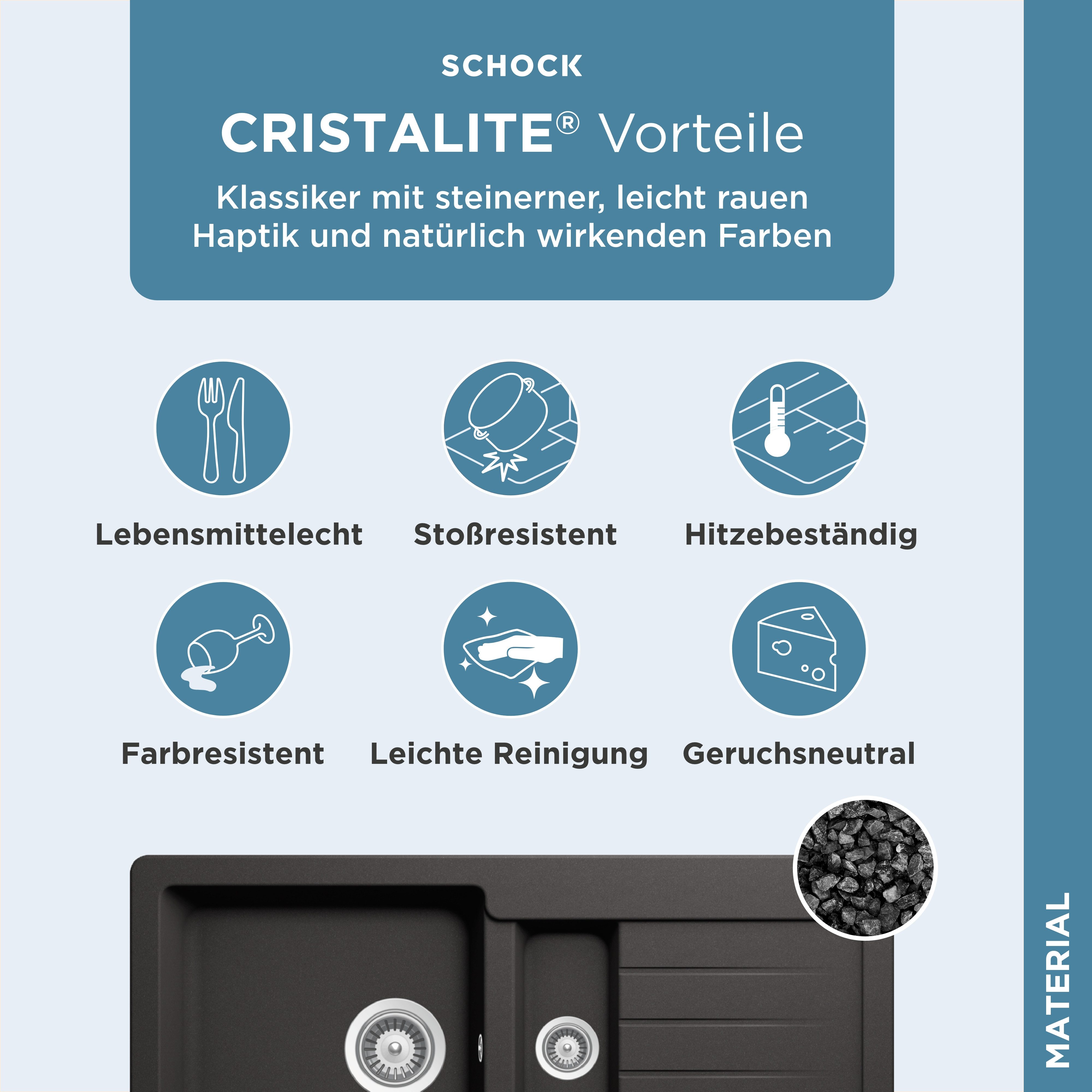 Schock Granitspüle Typos DS, rechteckig, 86/43,5 cm, mit Restebecken
