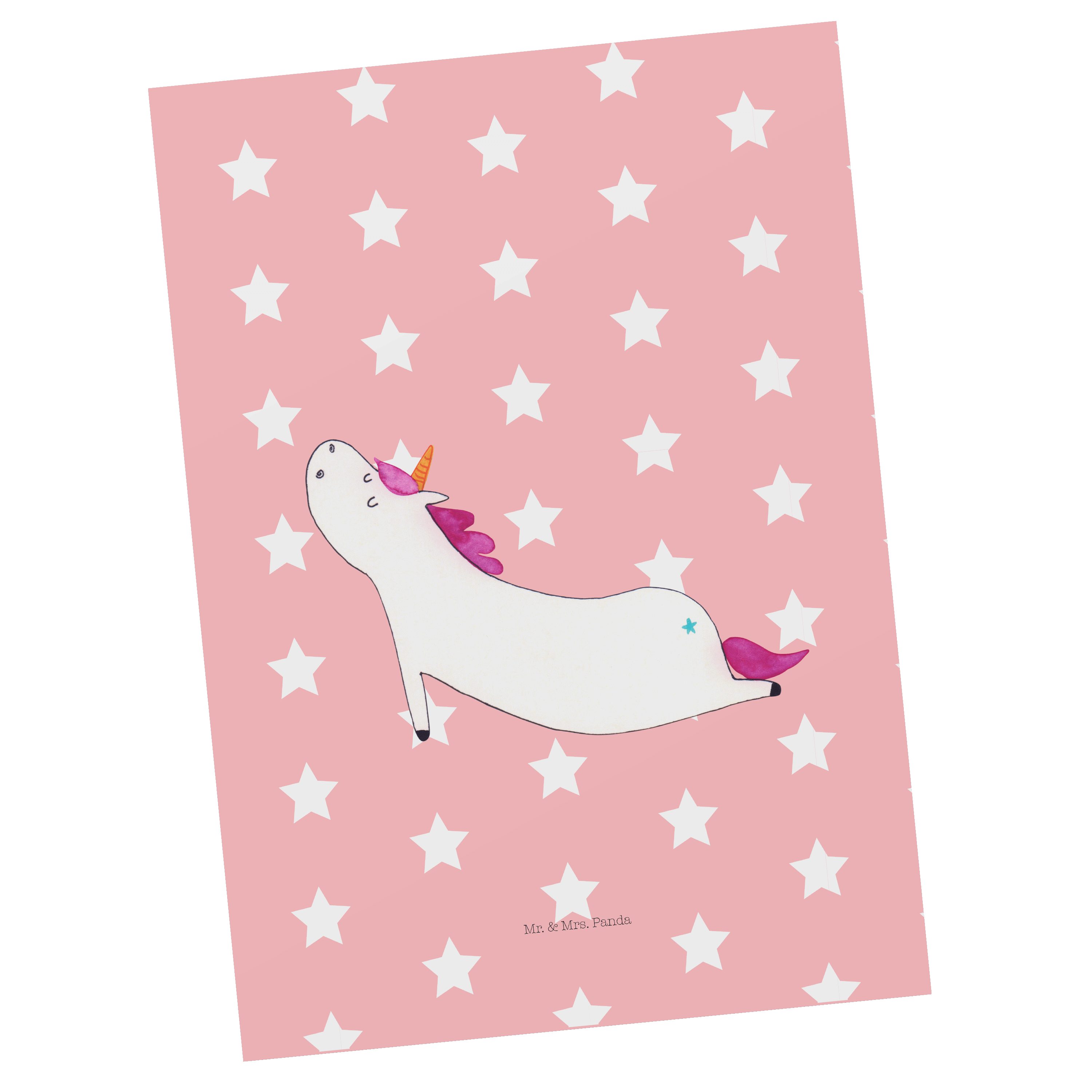 Mr. & Mrs. Panda Postkarte Einhorn Yoga - Rot Pastell - Geschenk, Einladung, Pegasus, lustig, An
