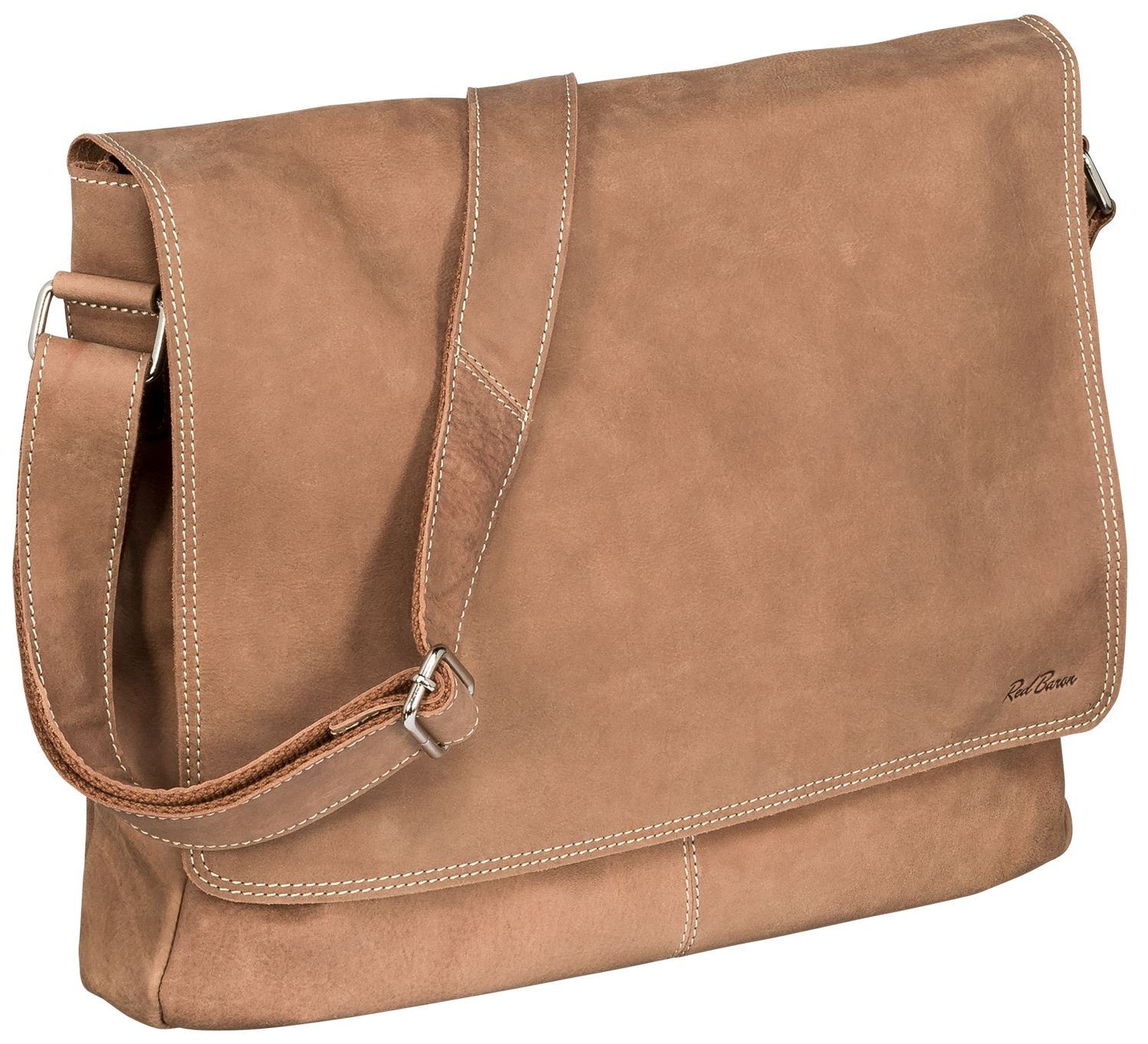 Red Baron Umhängetasche Leder Schulterriemen Braun RB-WB-005-05, Leder, Überschlagsfach, Innenfächer, Außenfach mit Reißverschluss