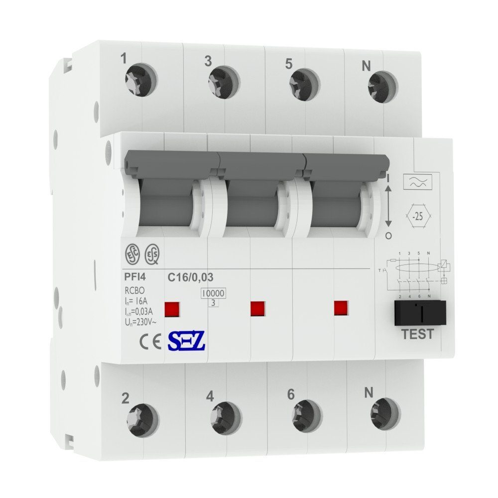 SEZ Schalter FI/LS C16A 30mA 4P 10kA RCBO FI/LS-Schalter (1-St)