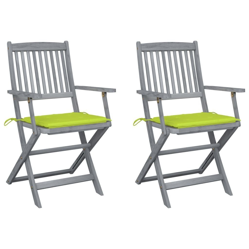 2 Klappbare vidaXL St) Stk. Hellgrün | Akazie Gartenstühle Sitzkissen Massivholz Hellgrün mit (2 Gartenstuhl