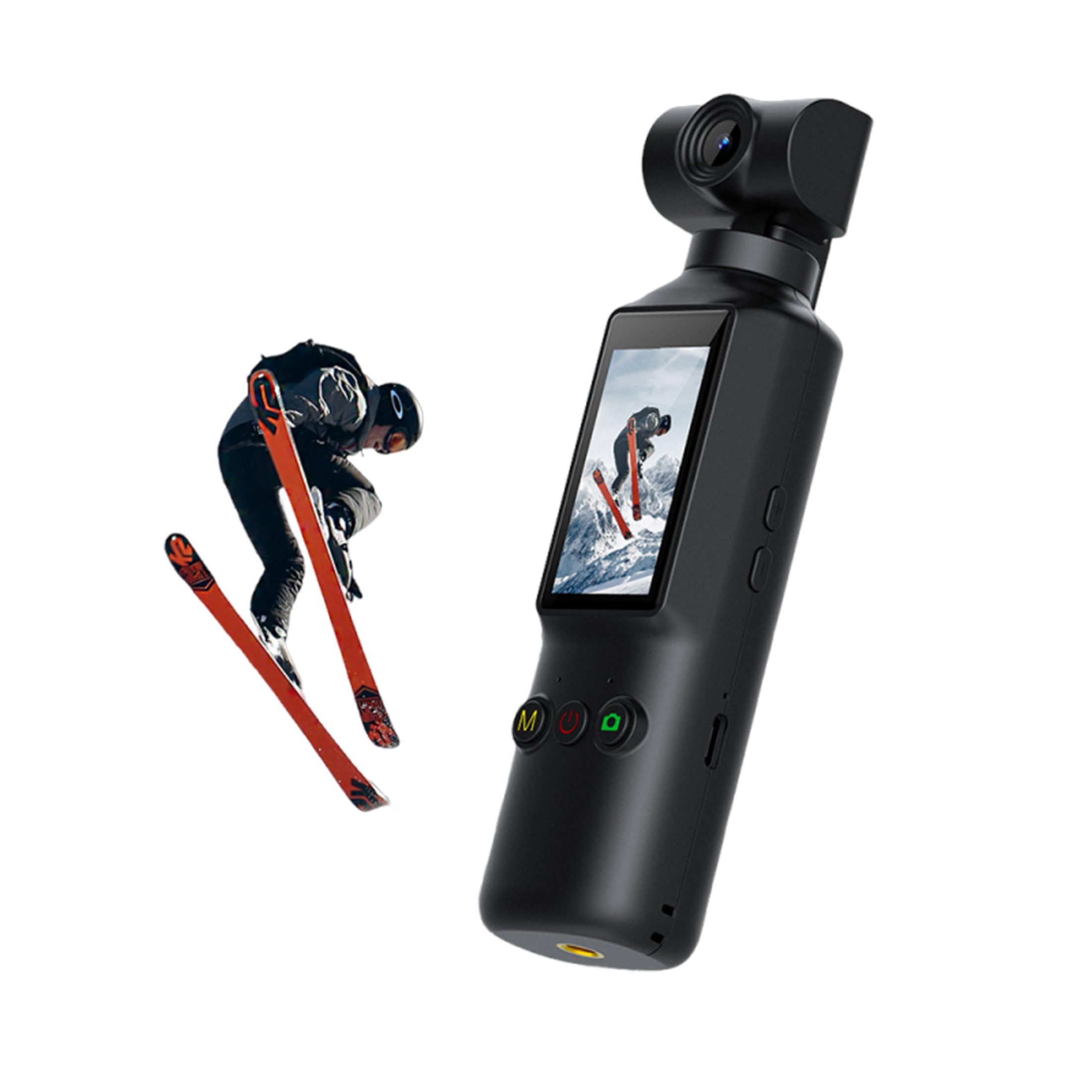 KINSI Handheld-Actionkamera mit 4K-Auflösung,270° drehbarem Objektiv Videokamera (Mit 64GB TF-Speicherkarte ausgestattet, WiFi und 1,99-Zoll-IPS-Display)