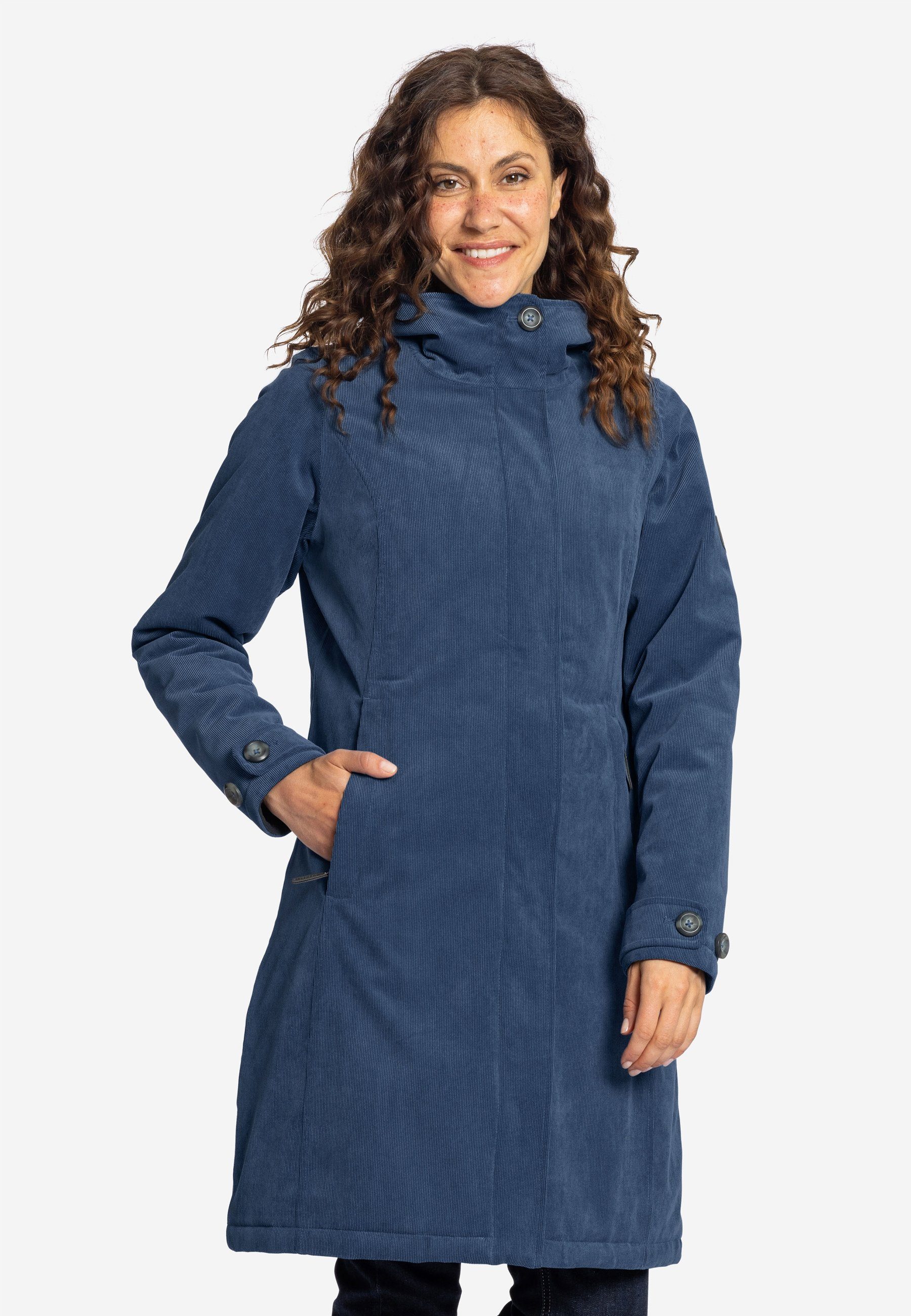 Elkline Winterjacke Glasgow Cord ensingblue Passform wasserdicht warm taillierte