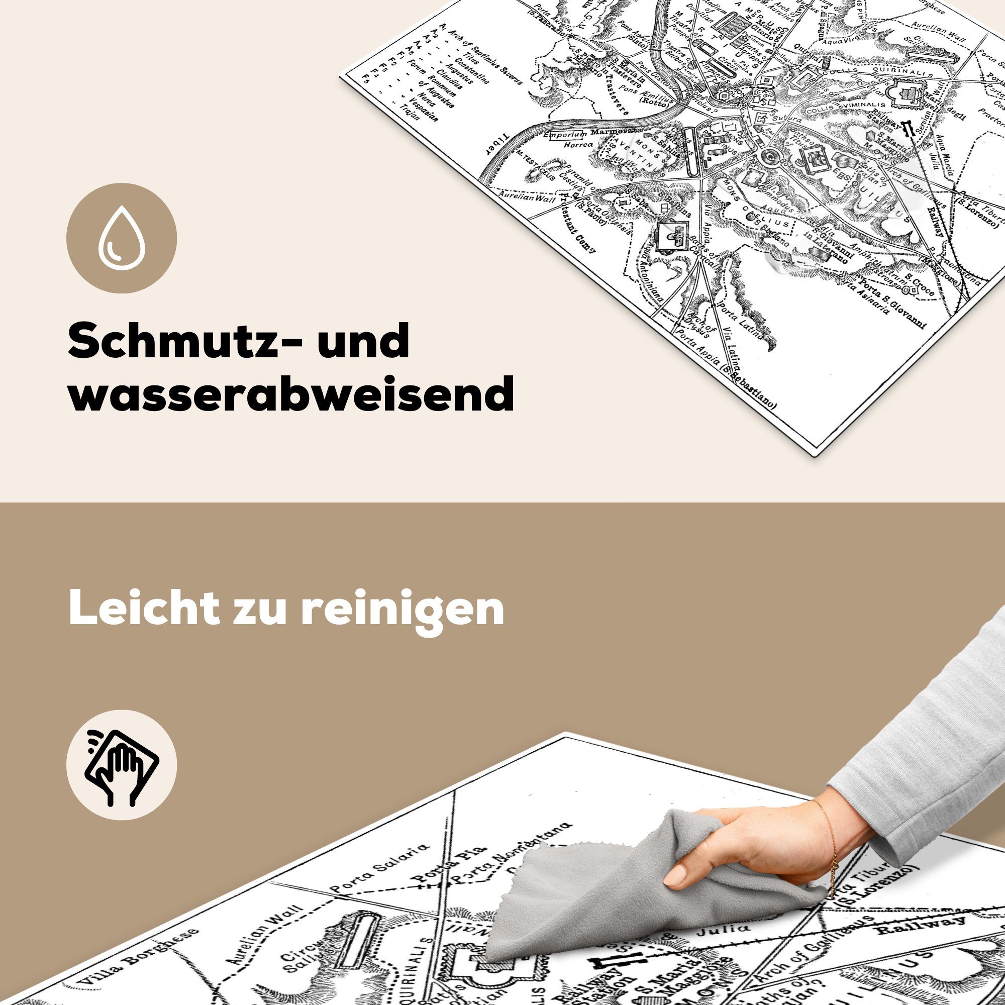 Vinyl, Mobile MuchoWow cm, 70x52 Ceranfeldabdeckung tlg), Herdblende-/Abdeckplatte Rom, einer von nutzbar, schwarz-weißen Karte Illustration Arbeitsfläche (1