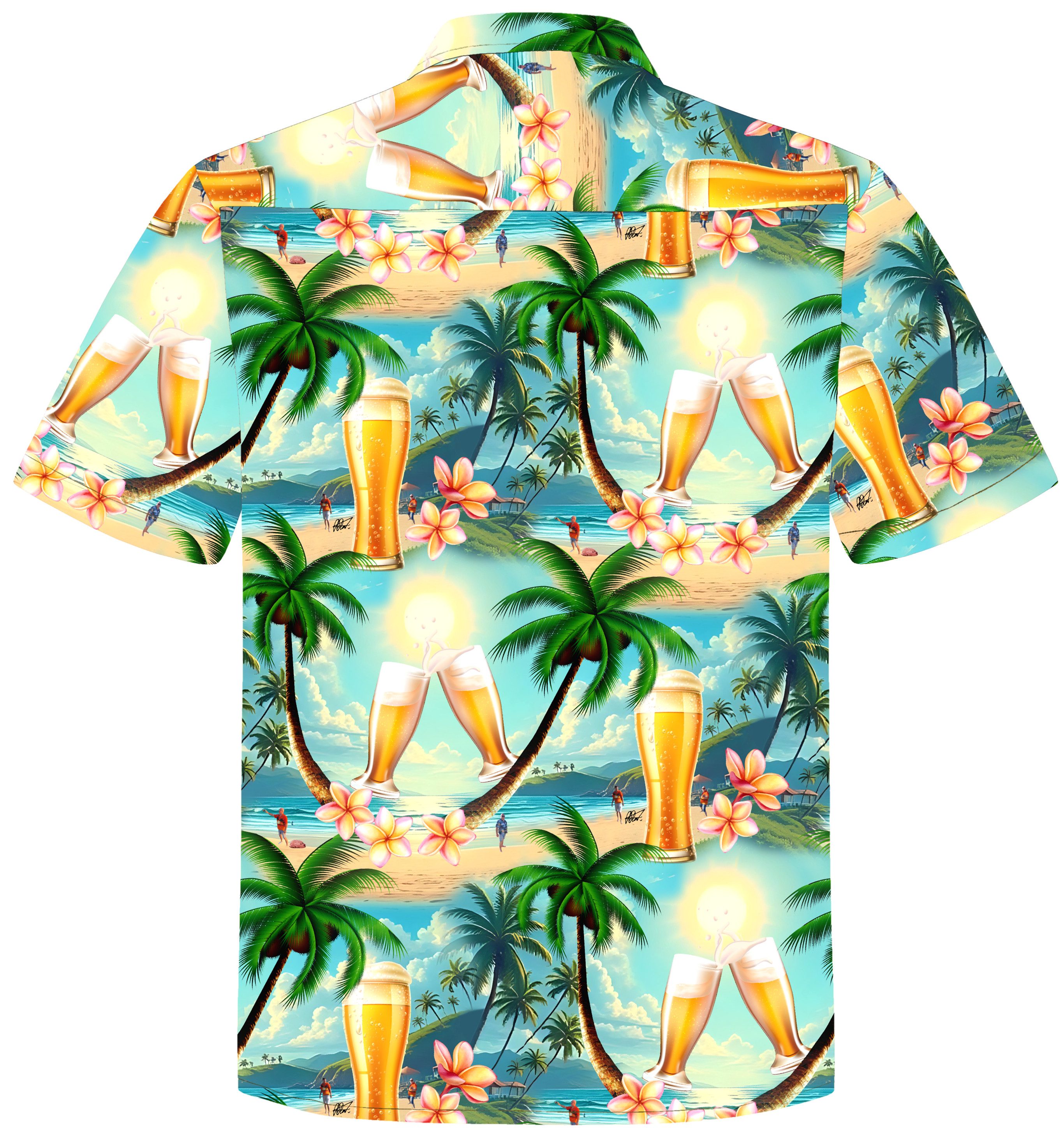 Hawaiihemdshop.de Hawaiihemd Hawaii Hemd Herren Baumwolle Kurzarm Hawaiihemd mit Palmen und Meer – Bild 2 von 5