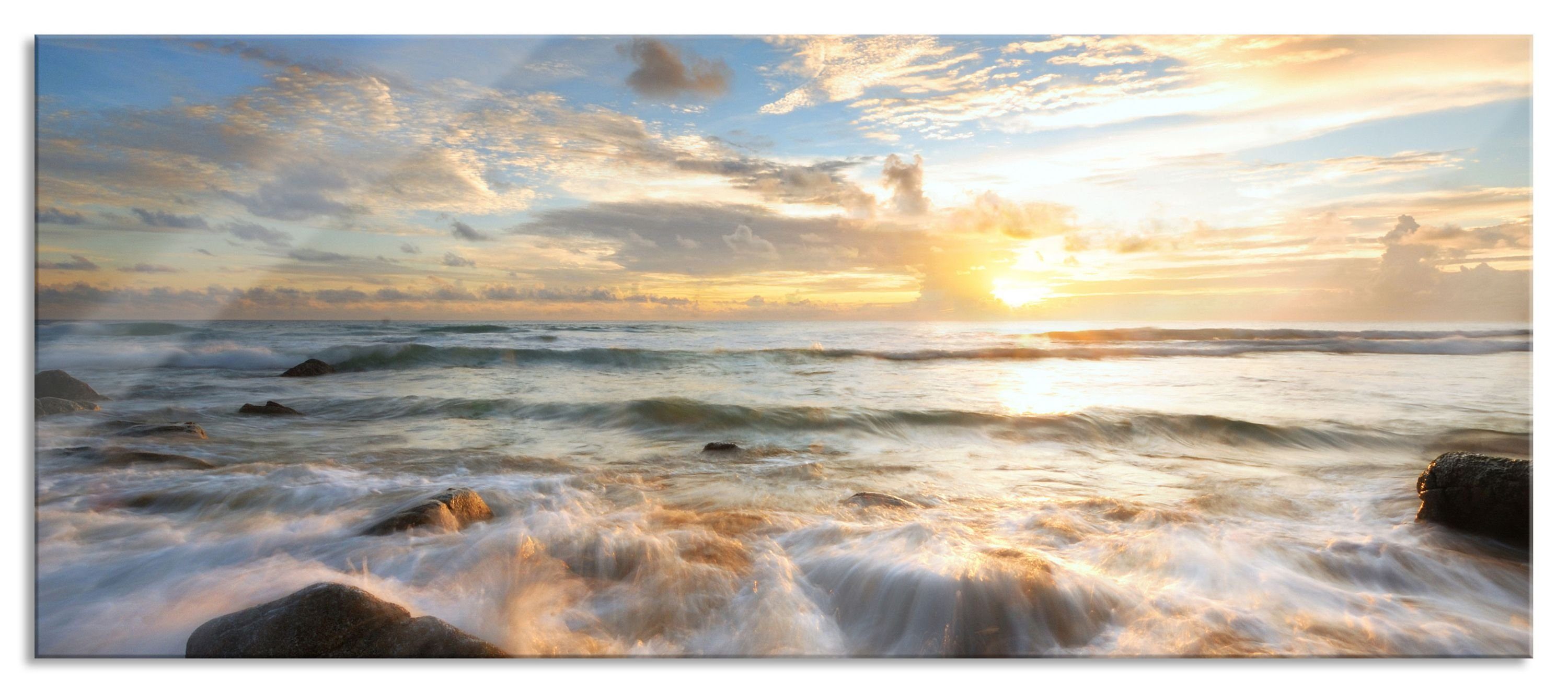 Glasbild Sonnenuntergang am Meer