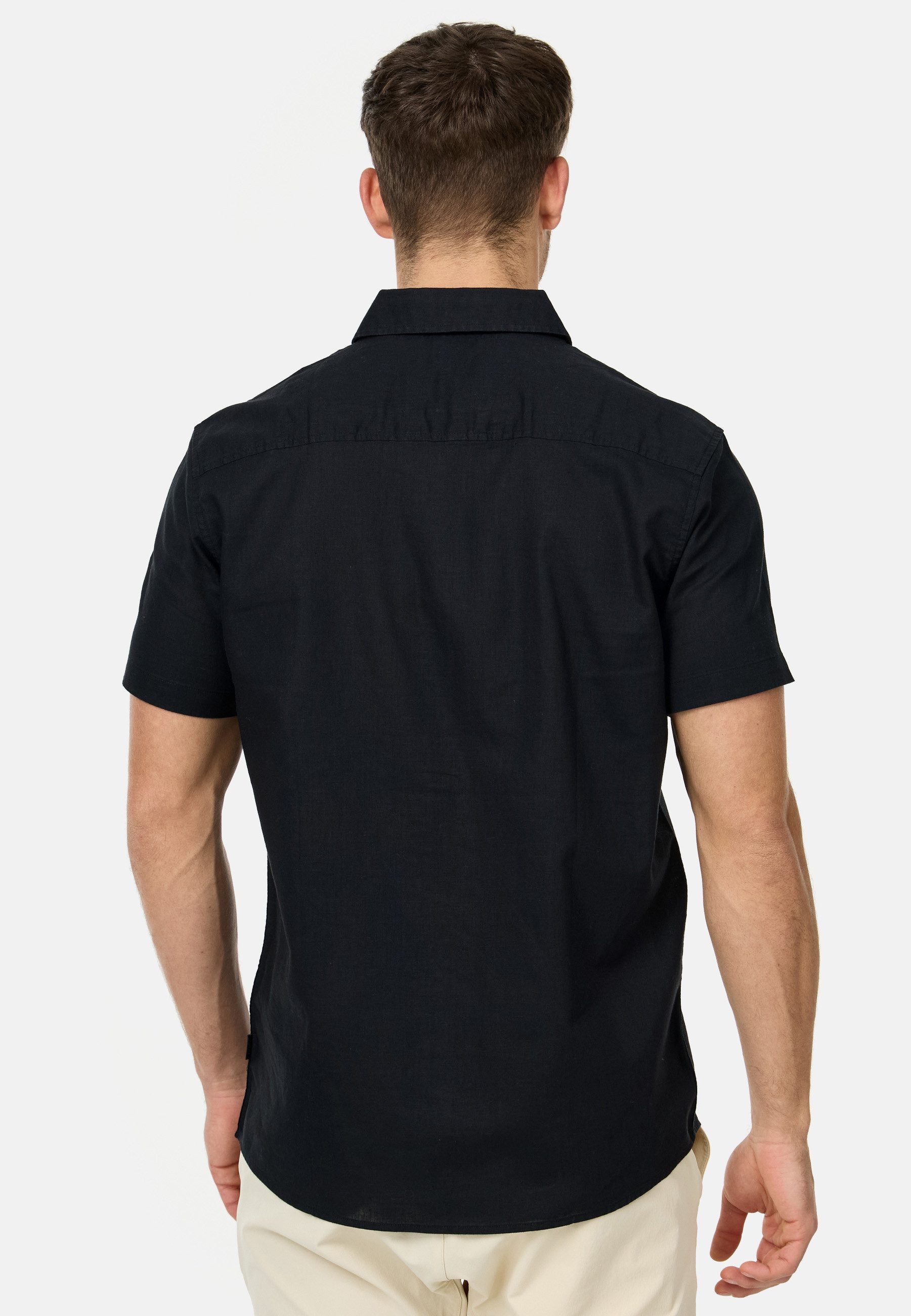 Indicode Kurzarmhemd Herren INBravida Herrenhemd Kurzarm aus einem leichtem Leinenmix, mit Button-Down-Kragen