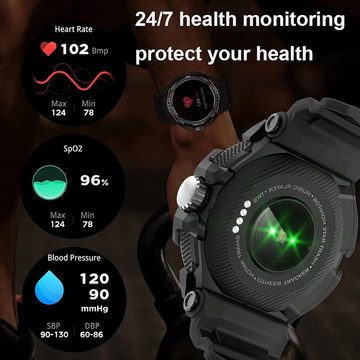 CISIYOO Smartwatch (1,43 Zoll, Android, iOS), mit Herzfrequenz, Blutdruck, Blutsauerstoff, Schlaf, IP67 Wasserdichte