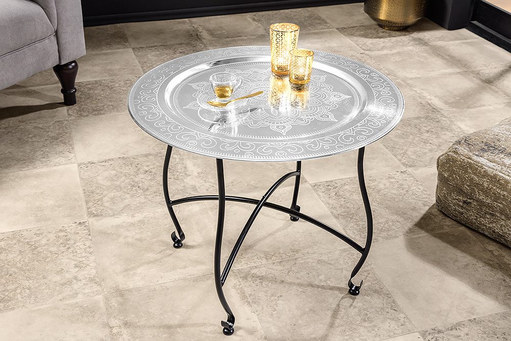 riess-ambiente Couchtisch MARRAKESCH Ø60cm silber · Wohnzimmertisch aus Met günstig online kaufen