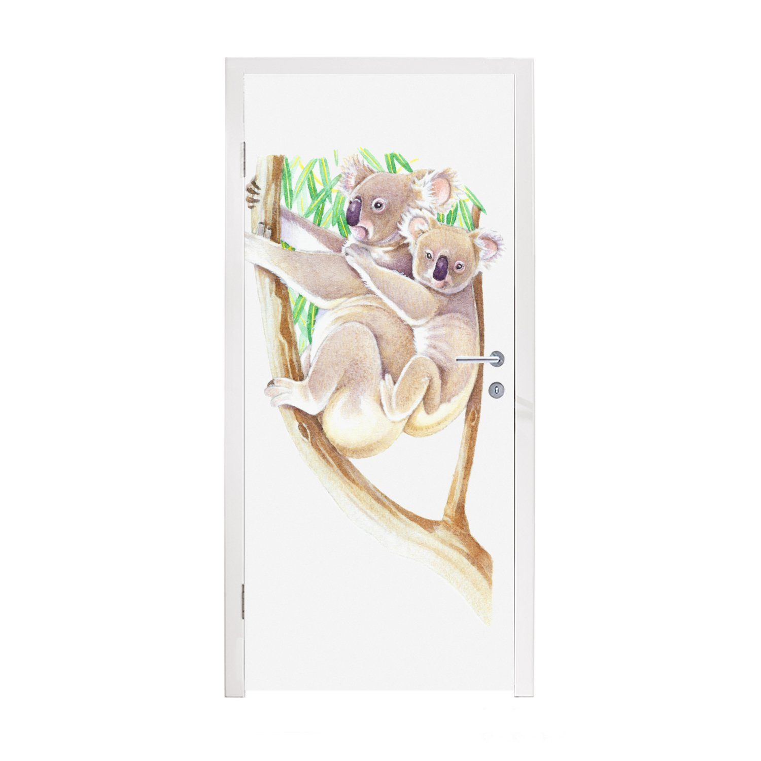 MuchoWow Türtapete Koala - (1 Tür, Fototapete Matt, - bedruckt, St), Türaufkleber, 75x205 für cm Zweig Aquarell