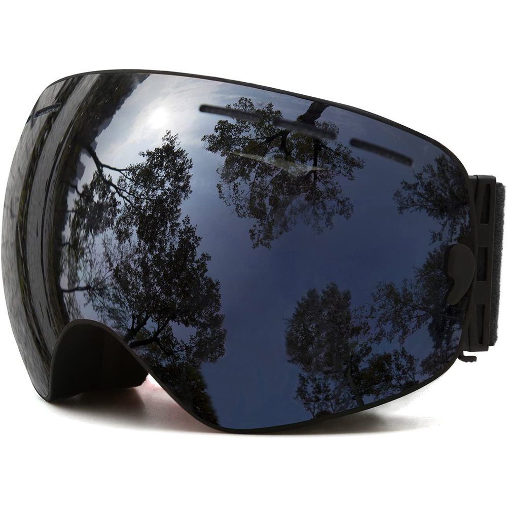 Rosnek Snowboardbrille Doppellagige Linse, magnetisch, UV400, für Skifahren Männer Frauen, (1-St), Anti-Beschlag Grau