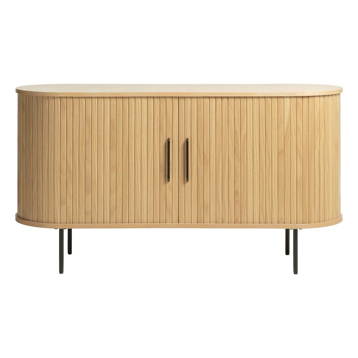 Trendstore Sideboard Uriel, in Eiche Natur Sideboard, Retrolook Schiebetüren modernes moderner Lamellenoptik