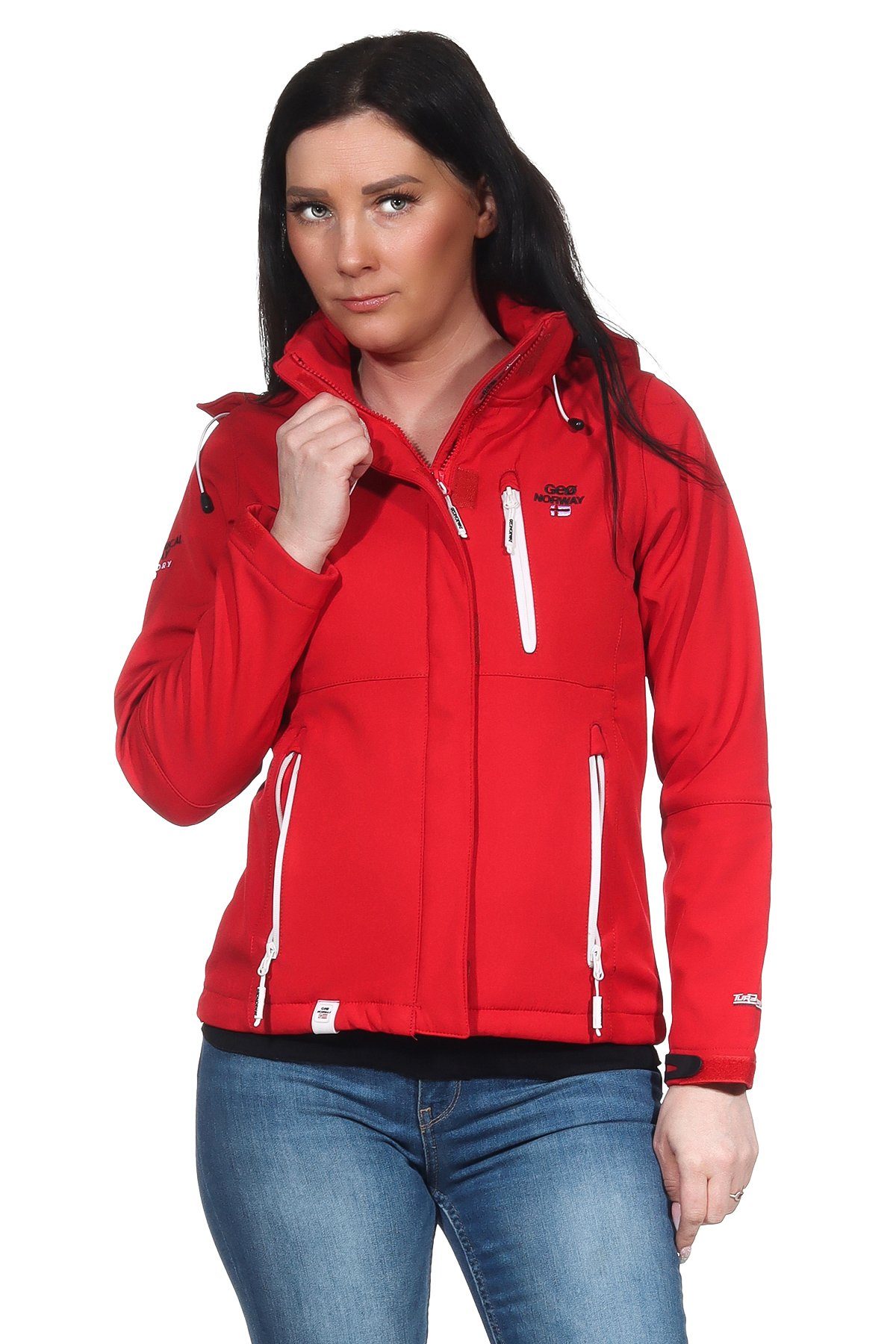 Geographical Norway Softshelljacke Damen Softshell Outdoor Wander Trekking Jacke in Unifarbe, mit abnehmbarer Kapuze, mit Stehkragen
