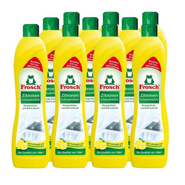 FROSCH 10x Frosch Zitronen Scheuermilch 500 ml – Reinigt Bad und Küche kraftv Spezialwaschmittel