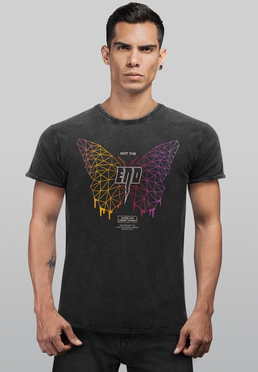 Shirt Design Vintage Print-Shirt Schmetterling Spruch Neverless Geometric Butterlfy Print N Herren mit