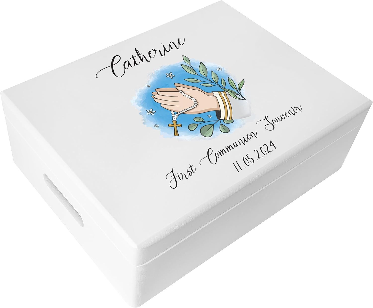 Creative Deco Holzkiste Kommunion Geschenke, Weiß, 40 x 30 x 14 cm