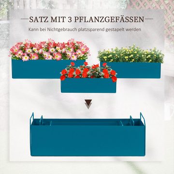 Outsunny Pflanzkübel Wetterbeständig, 2 Griffe, Balkonkasten (Pflanzkästen, 3 St., Blumenkasten), für Garten, Balkon, Blau