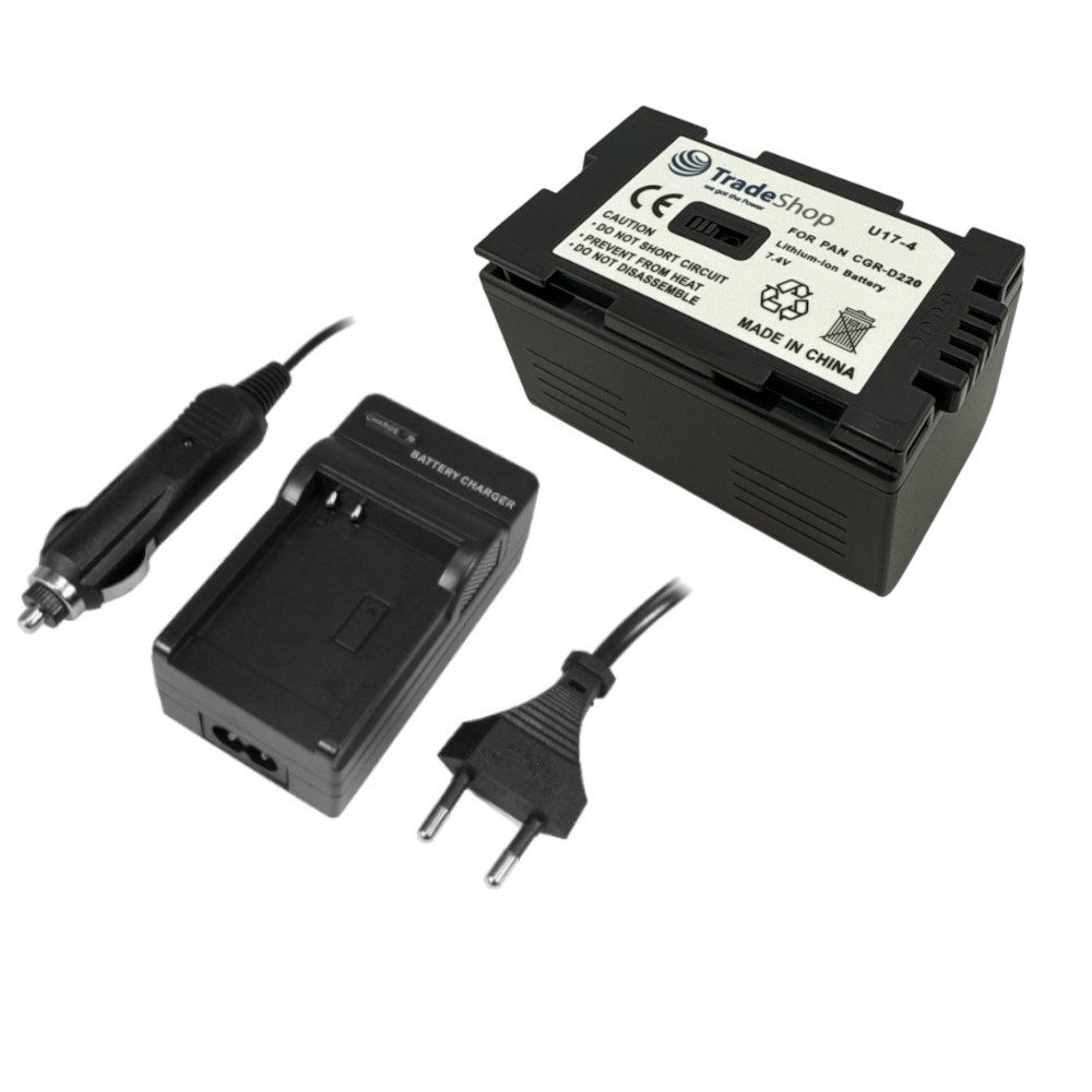 Trade-Shop 2in1 Set passend für Panasonic DS89 DS99 DS150 DS990 EX1 Ladegerät + Kamera-Akku Li-Ion 1800 mAh (7,4 V), Für 220V Steckdose und 12V/24V Kfz Zigarettenanzünder
