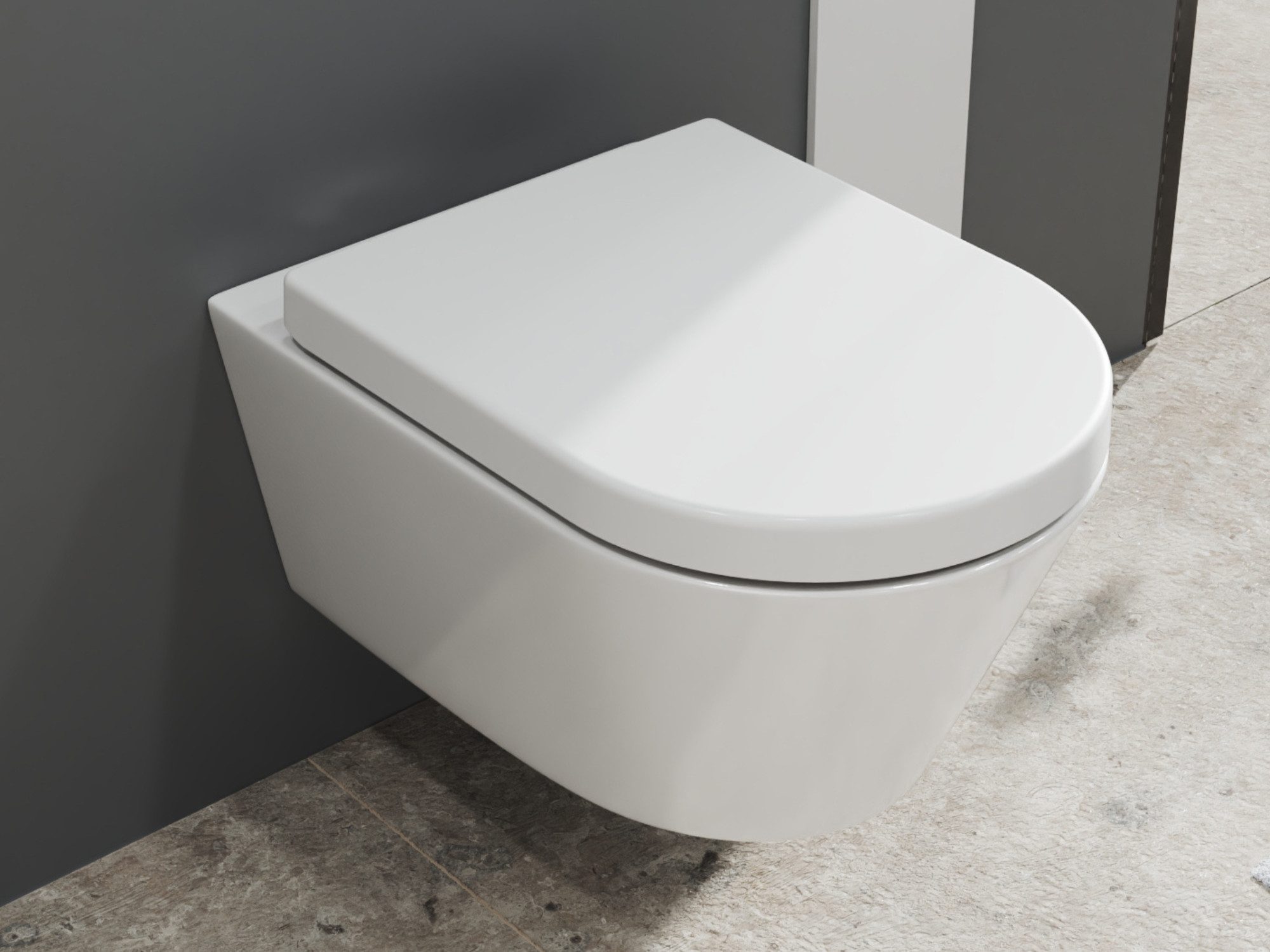 SSWW Tiefspül-WC spülrandlose Toilette mit WC-Sitz weiß Hänge-WC Tiefspüler, wandhängend, Abgang waagerecht, Sanitärkeramik