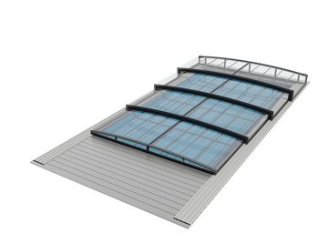 Poolomio Pool-Abdeckplane Poolüberdachung EXCLUSIVE - für alle Poolgrößen - UV-Klarglas - Alumin