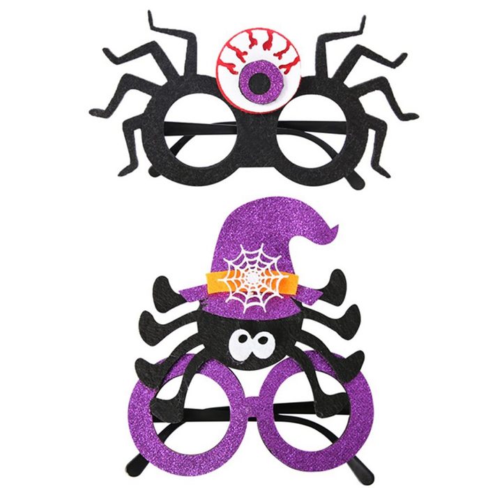 FeelGlad Verkleidungsmaske Halloween-Brille Augapfel-Set + lila Spinnenmodell (2-tlg)