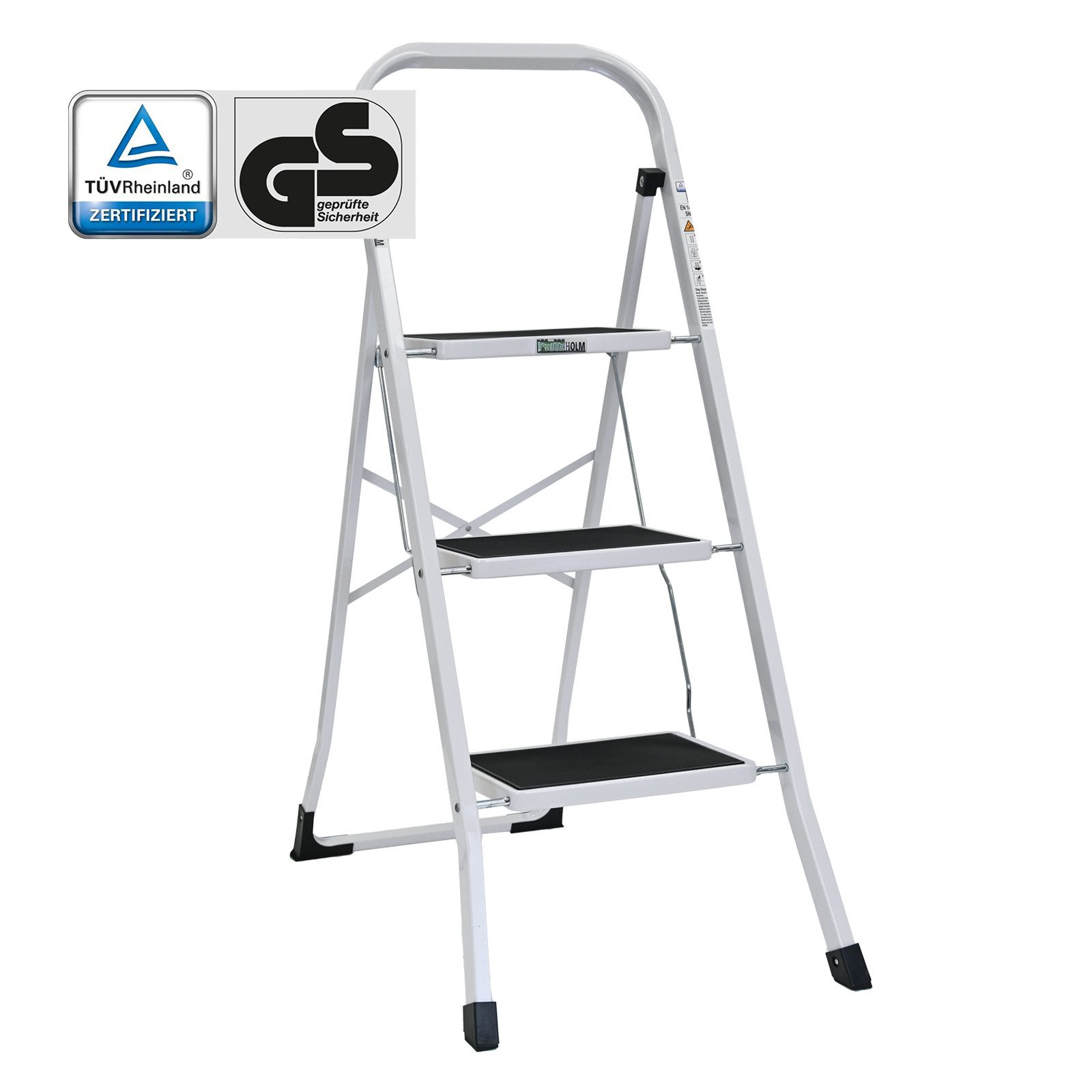 TRUTZHOLM Klapptritt Trittleiter 3-stufig klappbar TÜV/GS 150 kg Trittflächen Klapptritt, Anti-Rutsch