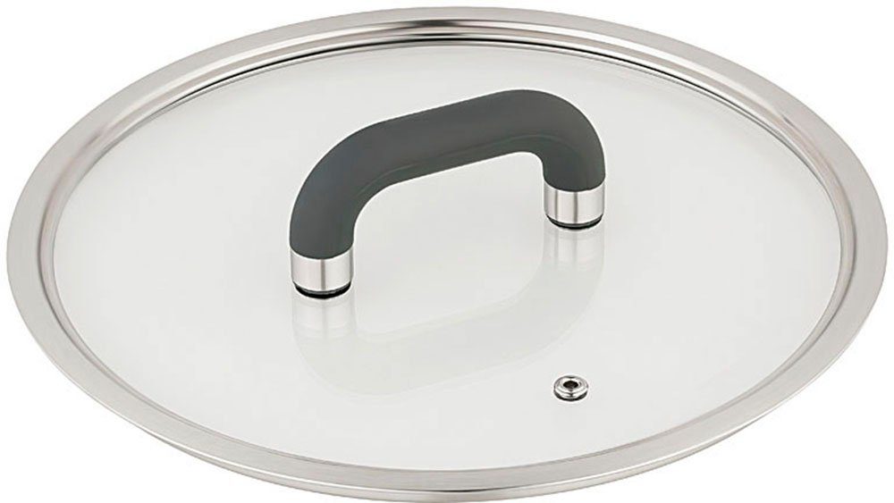 Mulex Bratpfanne LUGANO, Edelstahl 18/10, mit Deckel, Messskala, Schüttrand, Kapselboden, Ø 24 cm, Induktion