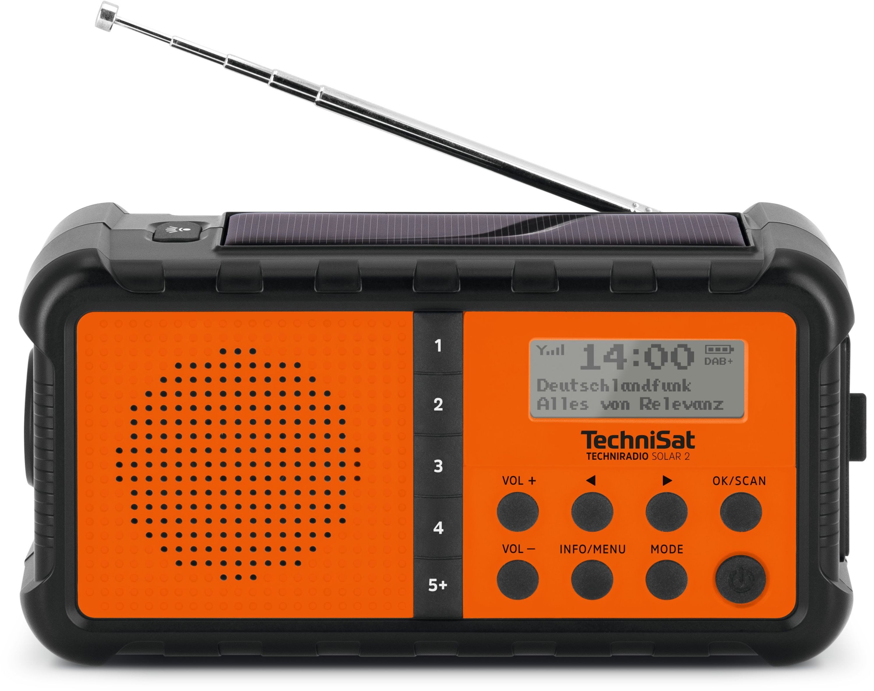 TechniSat TECHNIRADIO SOLAR 2 Digitalradio (DAB) (Digitalradio (DAB), FM-Tuner mit RDS, 1 W, Solarpanel, Handkurbel, Powerbank, LED-Taschenlampe, IPX4)