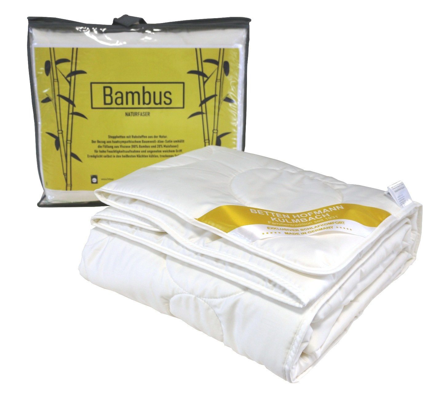 Betten Hofmann Sommerbettdecke Bambus Sommerbett Steppbett 200x220 Sommerdecke waschbar 100% Natur, Füllung: Viskose