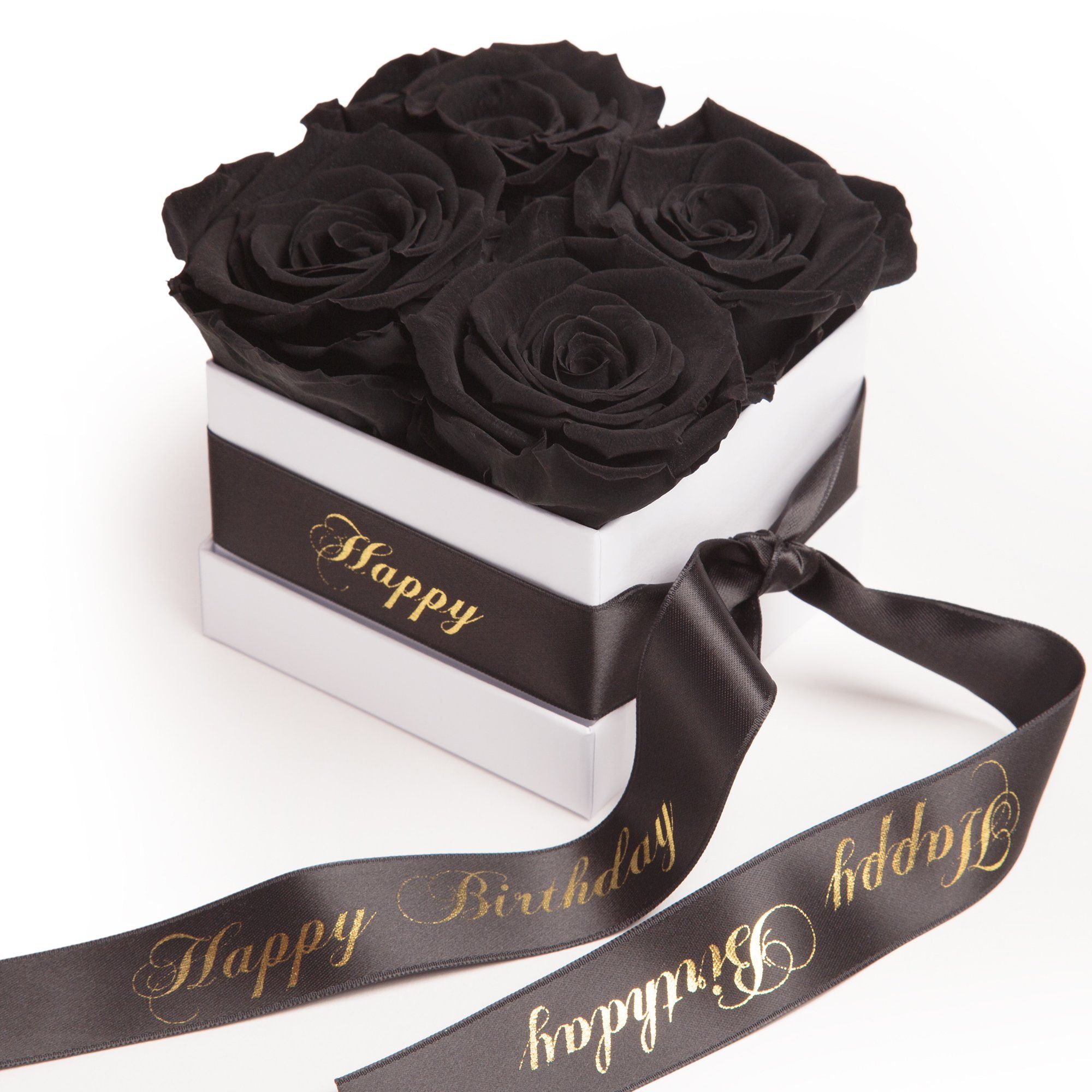 Kunstblume Infinity Rosenbox Happy Birthday Geschenk Geburtstag für Frauen Rose, ROSEMARIE SCHULZ Heidelberg, Höhe 8.5 cm, echte Rosen haltbar 3 Jahre schwarz