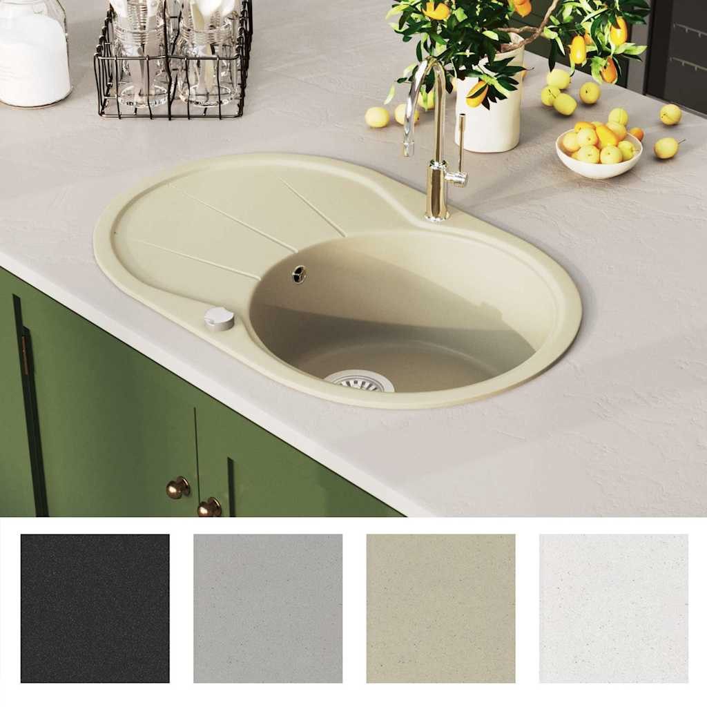 vidaXL Granitspüle Granitspüle Einzelbecken Oval Beige, Oval, 50/78 cm