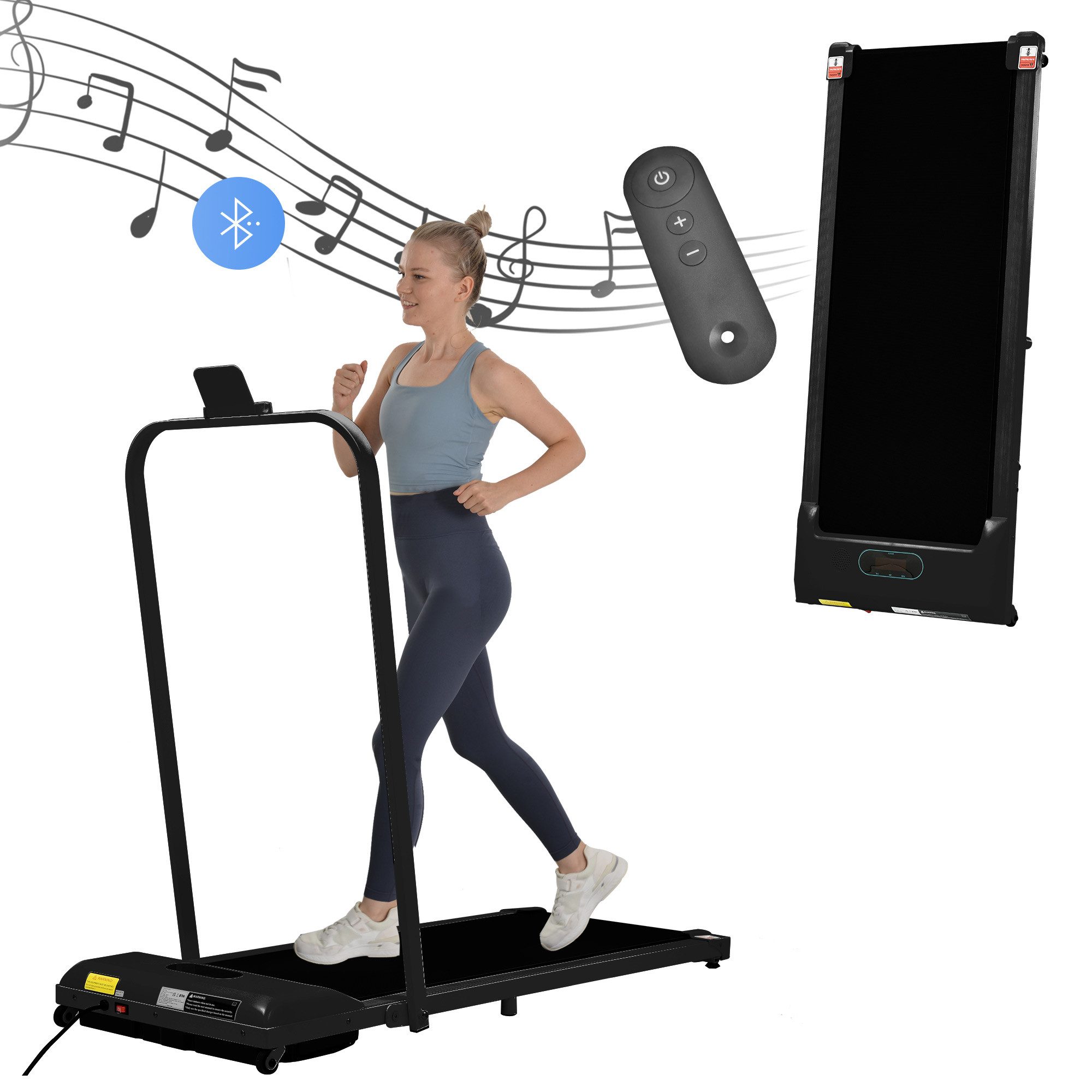 Rolipo Laufband 2 in 1, 1-6 km/h Gehen & Laufen, LED-Display, Bluetooth-Lautsprecher, Fernbedienung, Handyhalterung, klappbar, bis 90kg für Zuhause & Büro