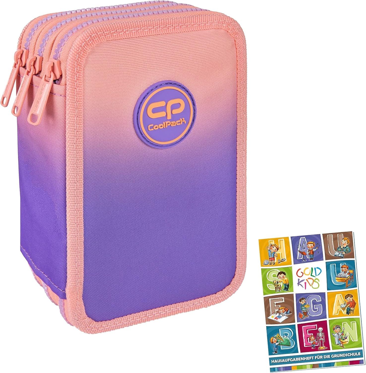 GOLDKIDS Federmäppchen Federtasche 3-fache Federmappe 46-teilig, (gefüllte Schüleretui Stifte und Pinsel, 1-tlg., inkl. Aufgabenheft Federbox Etui), Stiftetasche Schlamper-Etui Schul-Etui Berry