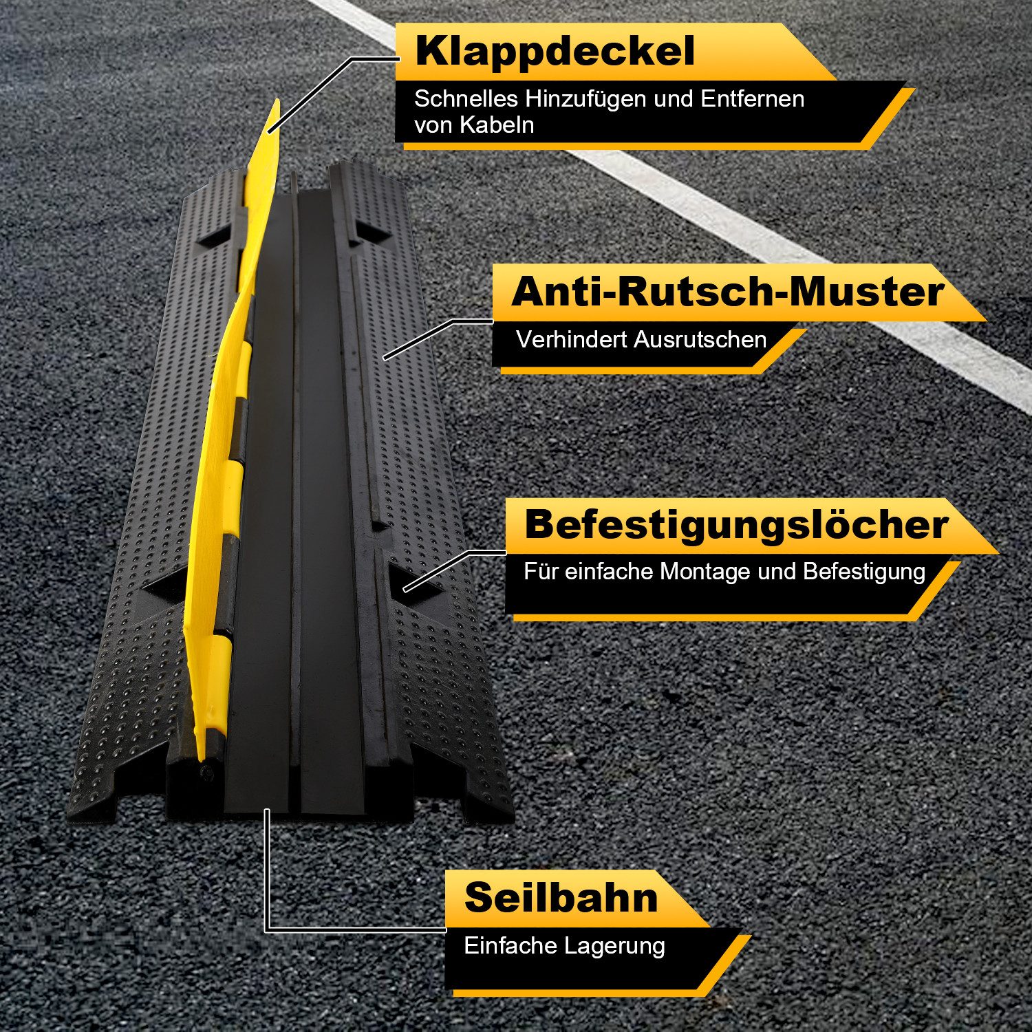 Clanmacy Kabelkanal Kabelbrücke 2 Kanal Überfahrbar Gummi Rampe Stoplerschutz 3X (3-St) – Bild 5 von 5