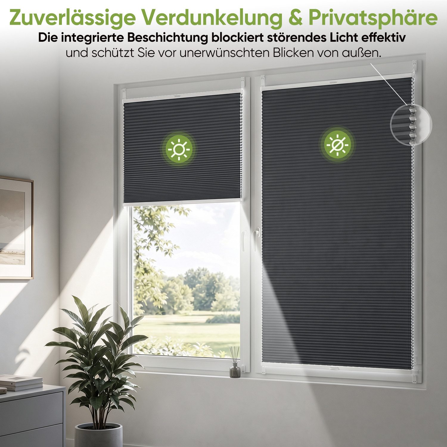 Salcar Wabenplissee Klemmfix ohne Bohren Thermo Plissee verspannt verdunkelnd blickdicht, Grau 40x120cm,Fenster Tür Sonnenschutz Hitzeschutz Doppelplissee