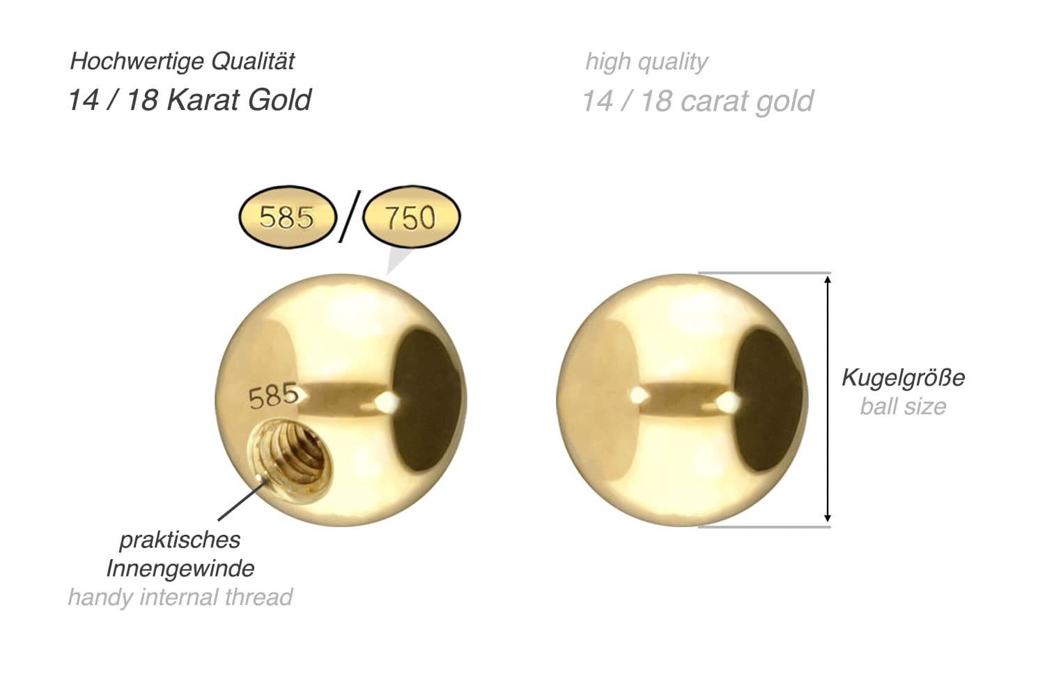 PIERCINGLINE Piercing-Set 14/18 Karat Gold Schraubkugel (Schraub-Aufsätze, 1-tlg) – Bild 3 von 3