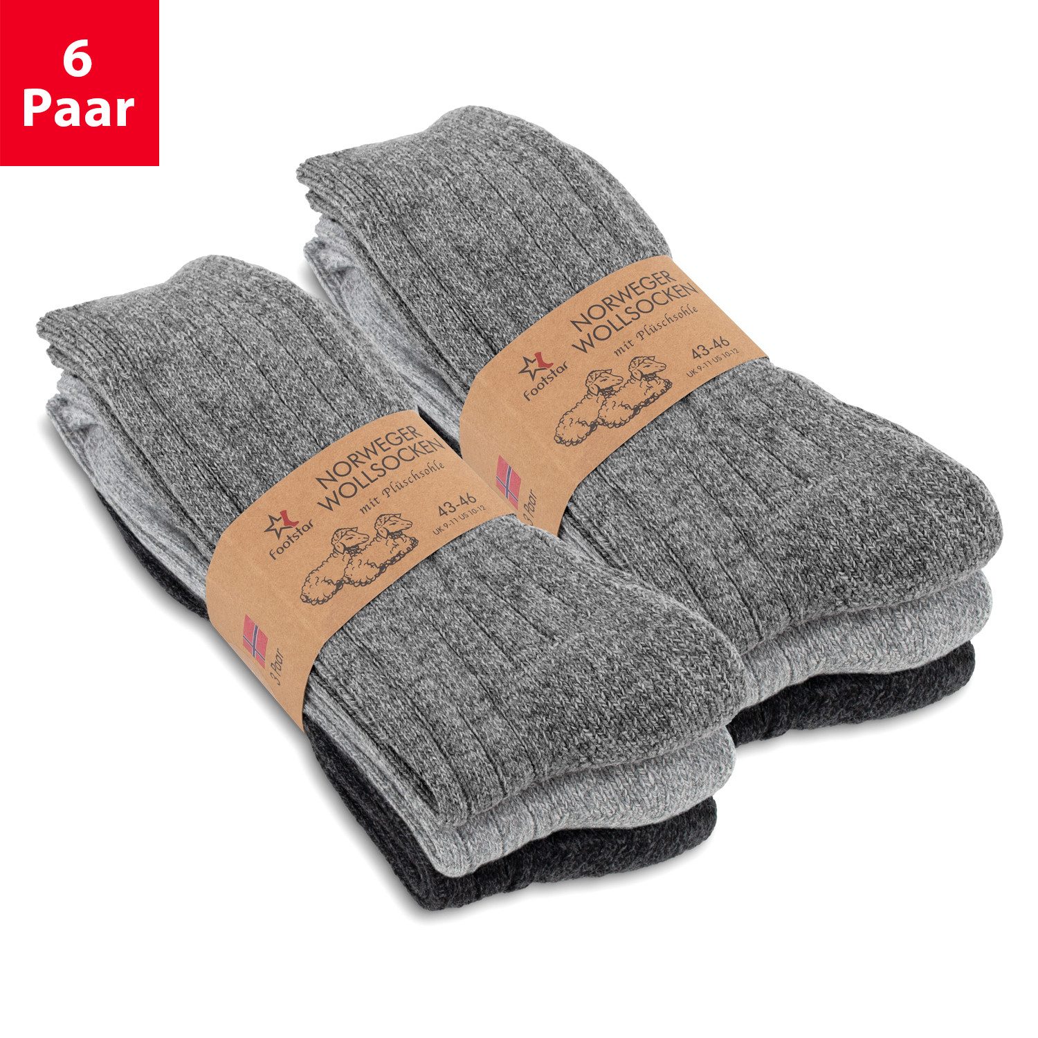 Footstar Norwegersocken Winter Norweger Socken (6 Paar) Frottee Plüschsohle günstig online kaufen