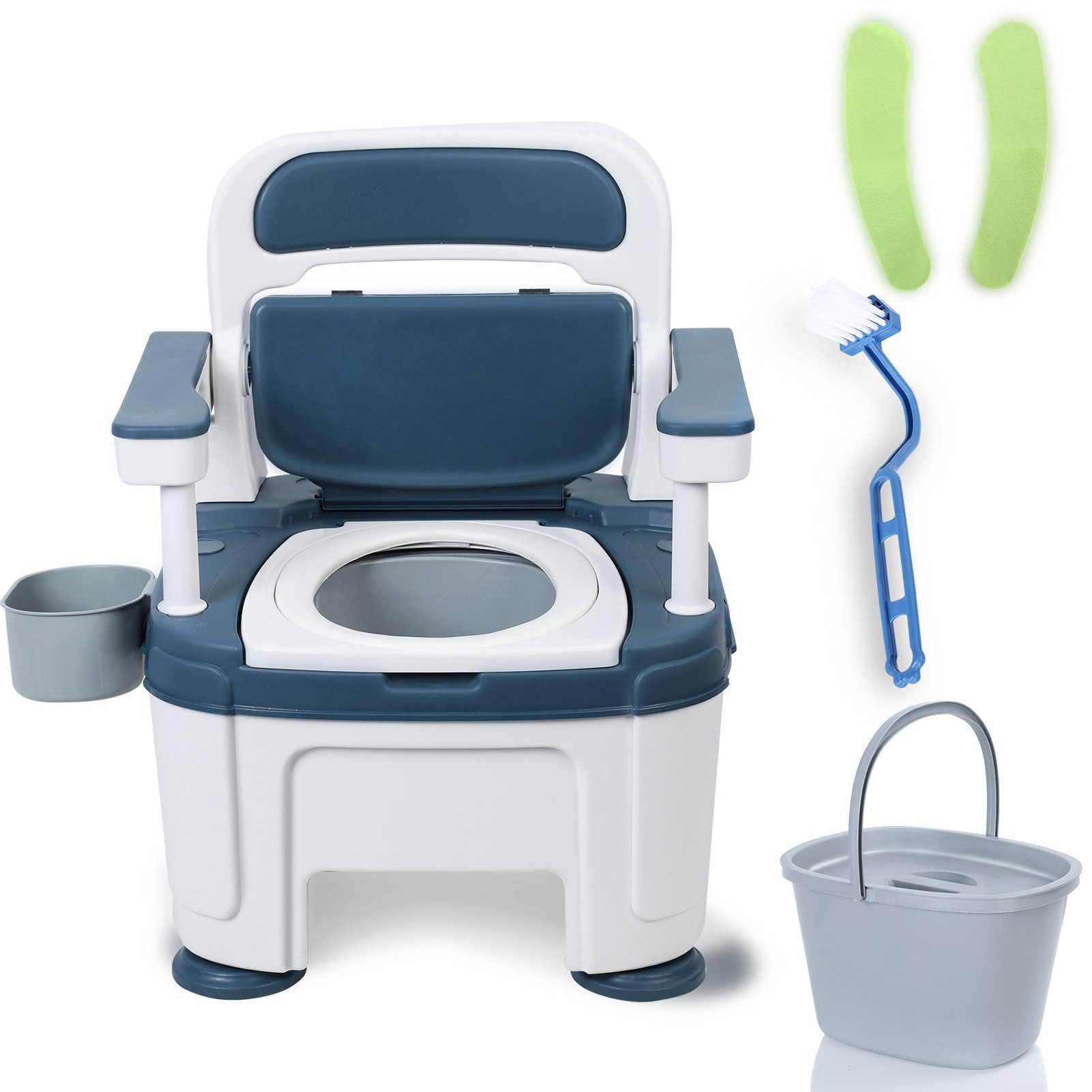 Rutaqian Toiletten-Stuhl Mobiler Nachttisch-Toilettenstuhl für Senioren,Höhenverstellbar, Campingtoilette mit Eimer,Aufbewahrungsbox,Tragbare Duschstuhl