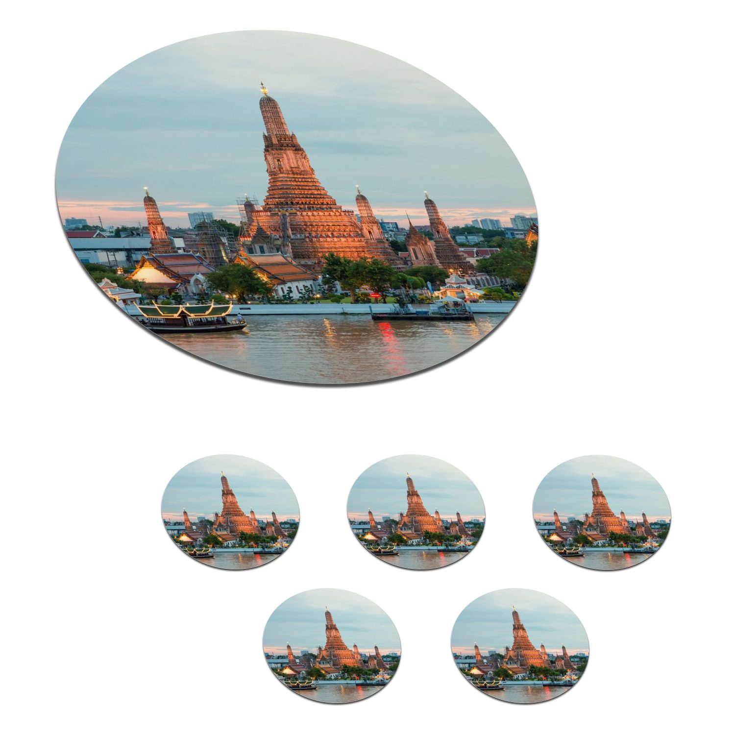MuchoWow Glasuntersetzer Bangkok - Thailand - Boote - Architektur, Zubehör für Gläser, 6-tlg., Getränkeuntersetzer, Tassenuntersetzer, Korkuntersetzer, Tasse, Becher