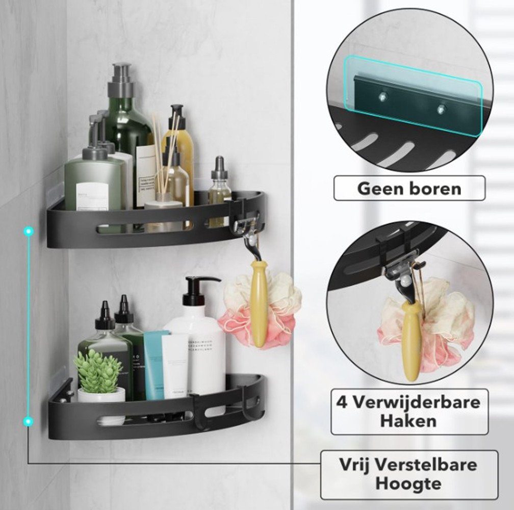 XDeer Badaccessoire-Set 1/2 Stück Duschablage, Organizer Shower Ohne Duschgelhalter,Duschkorb Duschregal,Badregal Ecke Shelf 1 Bohren Duschablage Duschhalterung tlg