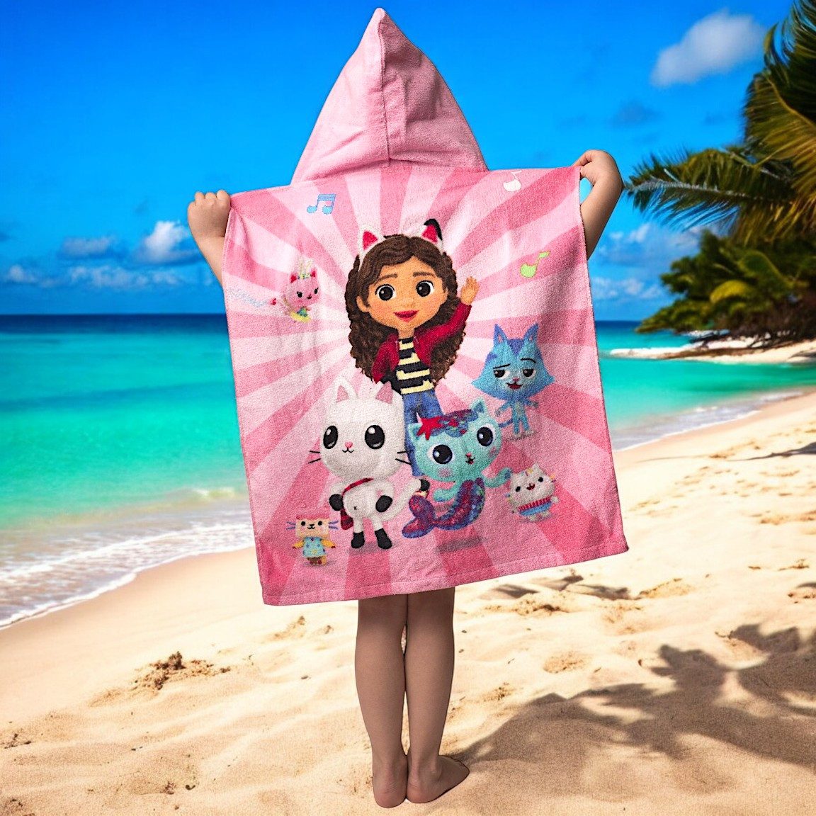 Dreamworks Gabby’s Dollhouse Badeponcho Dreamworks Gabby, Baumwolle, mit Kapuze, Kinder Kapuzenhandtuch 50 x 115 cm