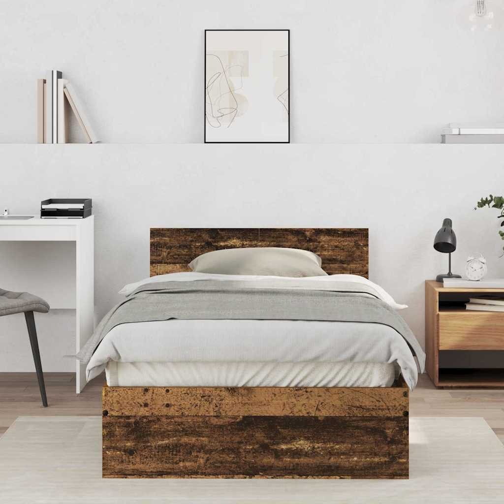 vidaXL Bettgestell 203 x 104 x 70 cm Bettgestell mit Kopfteil Altholz 100x200 cm Massivho