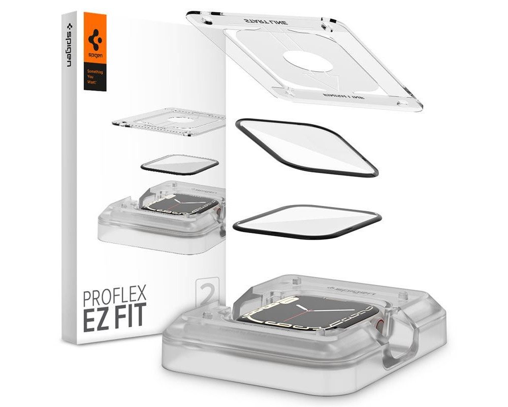 Spigen Displayschutzfolie 2x Panzerglas für Apple Watch 9/8/7 Schutzglas Panzerfolie 41-45mm für 41mm, 2 Stück, Tempered Glass, Anti‑Fingerabdruck, Case Friendly, Hartglas