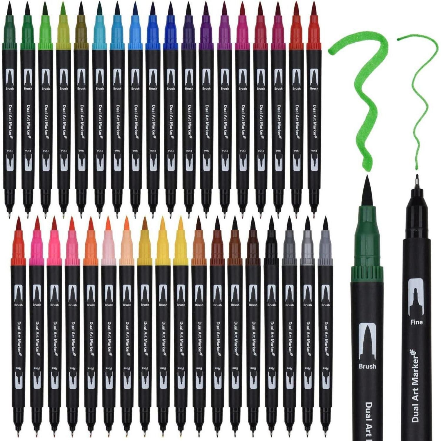 DealKits Pinselstift Dual Brush Pen Set 36 Farben Wasserbasis Aquarell Manga Bullet Journal