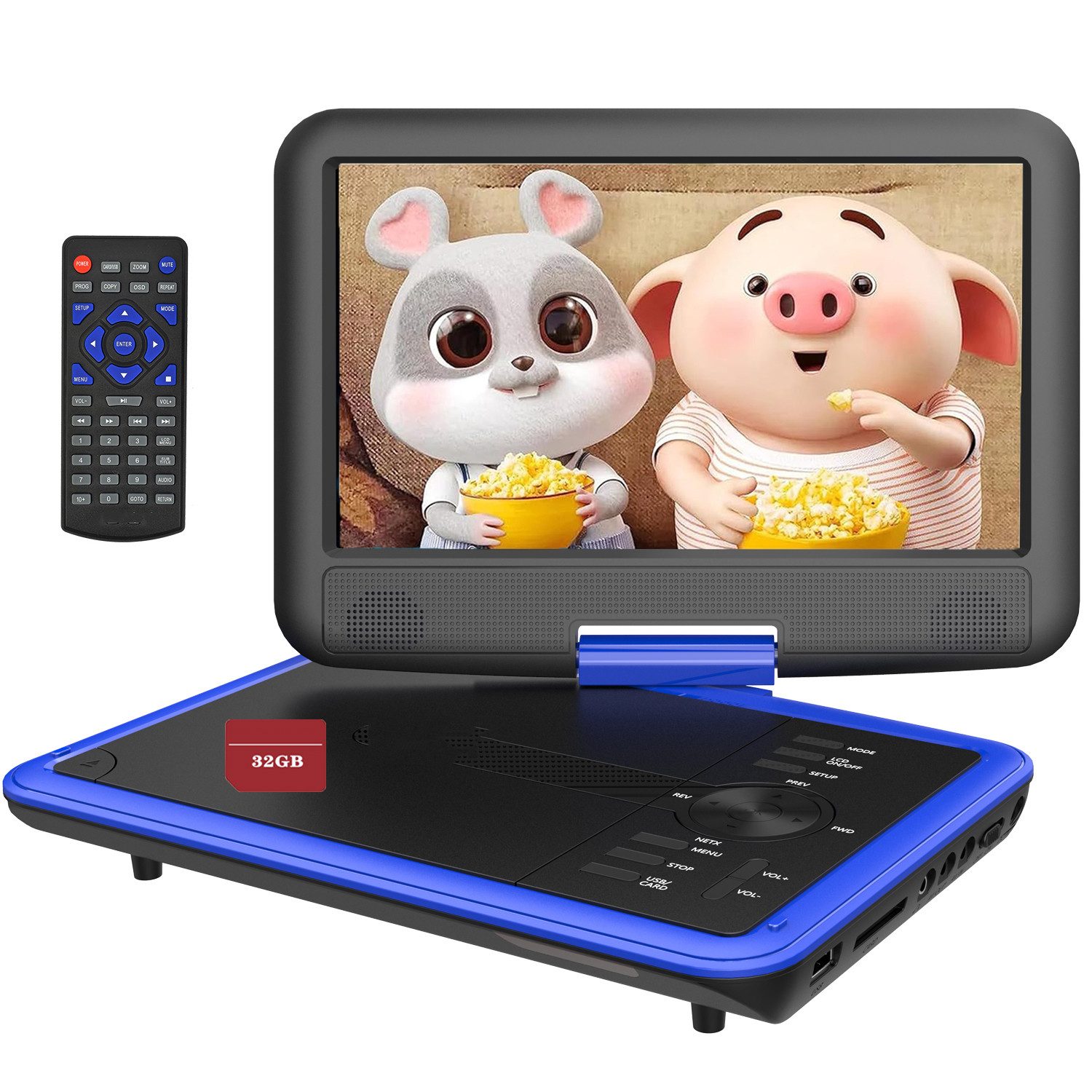 Boifun 11.5" Tragbarer DVD Player Tragbar mit 9.5" HD-Schwenkbildschirm Portabler DVD-Player (Unterstützung für USB/TF-Karte/AV-Übertragung, 32 GB Festplatte, Unterstützung Sync TV/USB/TF-Karte)