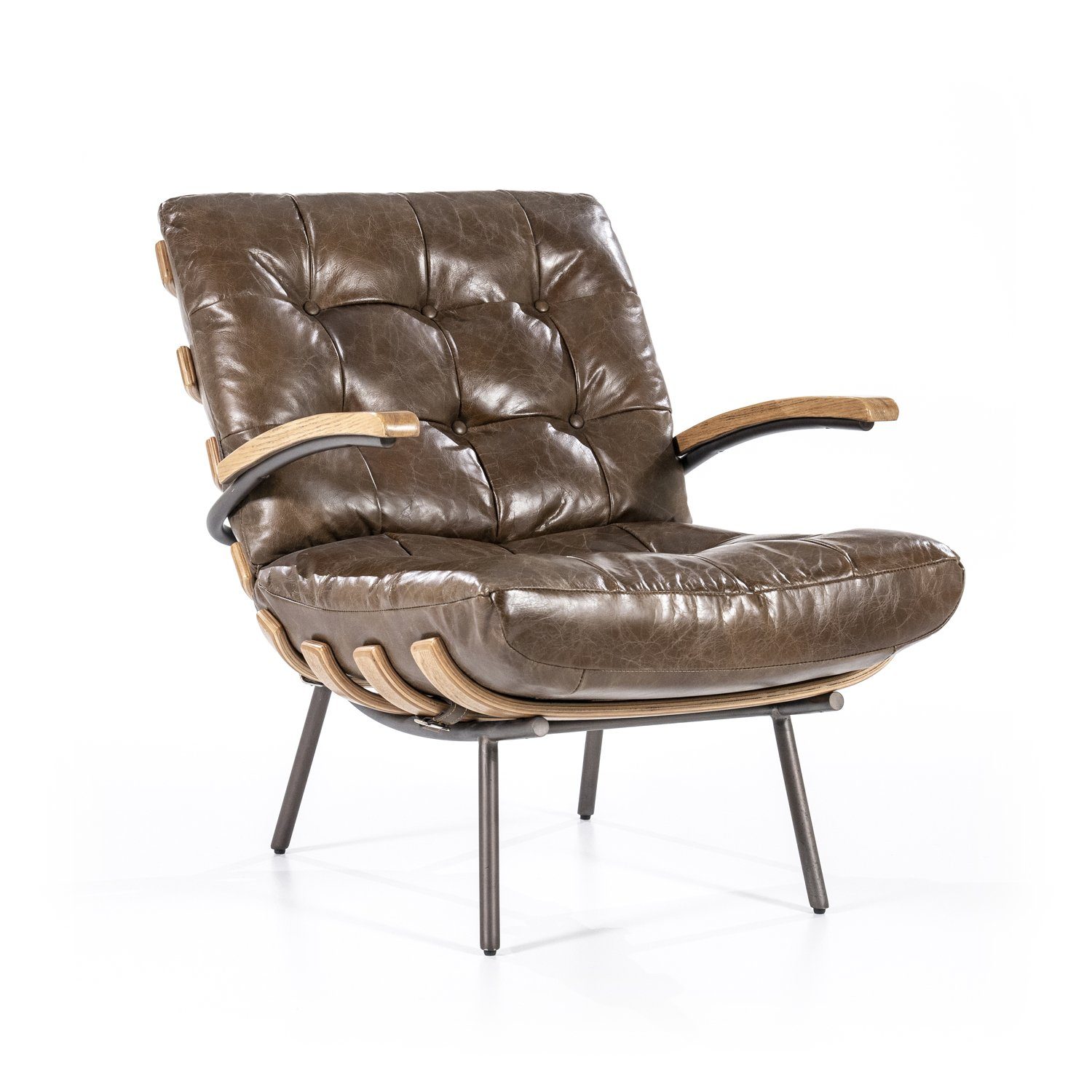 NICOLAS dunkelbraun aus Leder Loungesessel Sessel Vintage, ESTO Ledersessel Java-Leder hochwertigem Maison