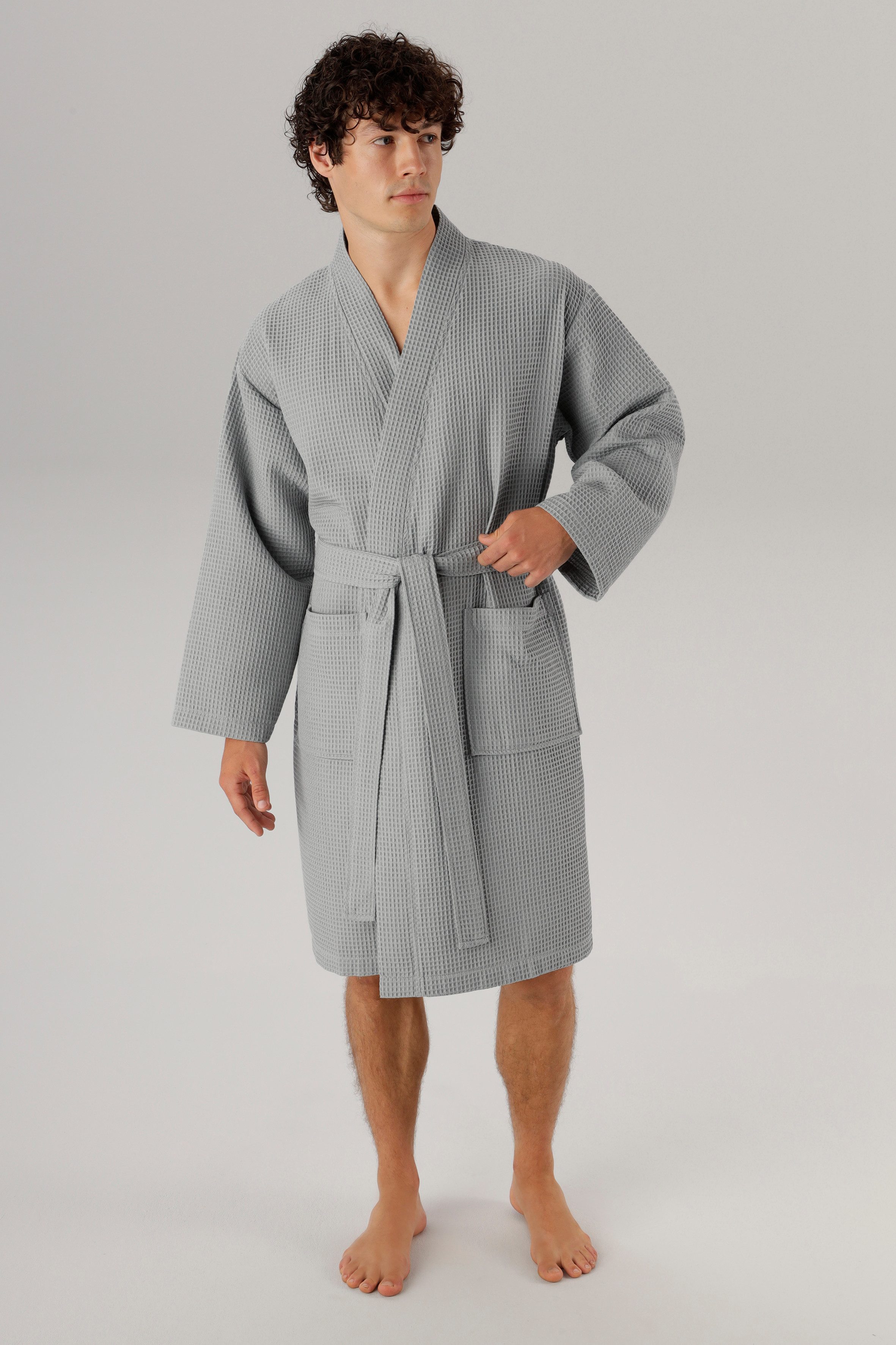 OTTO home Unisex-Bademantel Nora, Standard & Premium, leichte Qualität, ideal für Sauna & Spa, Waffelpiqué, Kimono-Kragen, Gürtel, Damen & Herren, Kimono-Kragen, Waffelpiqué, Baumwolle, Reisebademantel